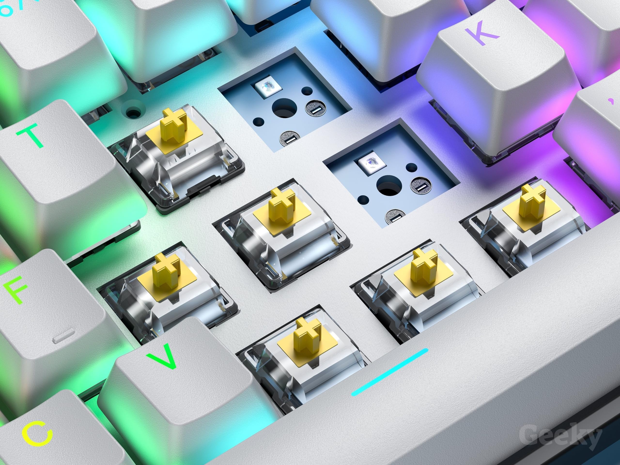 Geeky GK61 60% | Hot Swappable Clavier de Jeu Mécanique | 62 Touches Multicolores Rétroéclairées RGB LED pour Gaming PC/Mac | ISO FR AZERTY Clavier Français (Noir, Mechanical Speed Yellow)