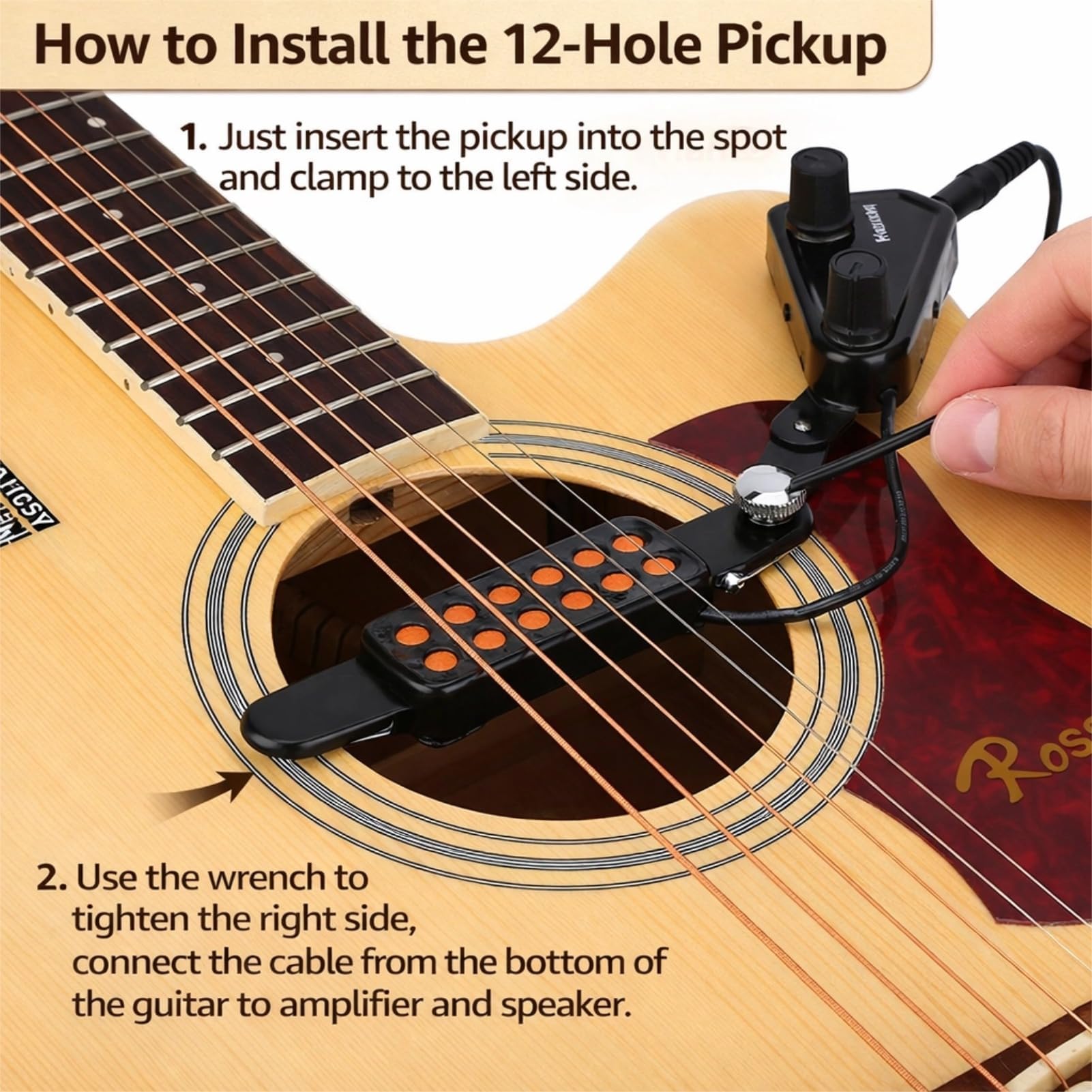 VGEBY1 Pickup per Chitarra, trasduttore Magnetico per Pick-up Acustico a 12 Fori con Kit di sintonizzatori Tono Volume Accessorio per Strumenti Musicali