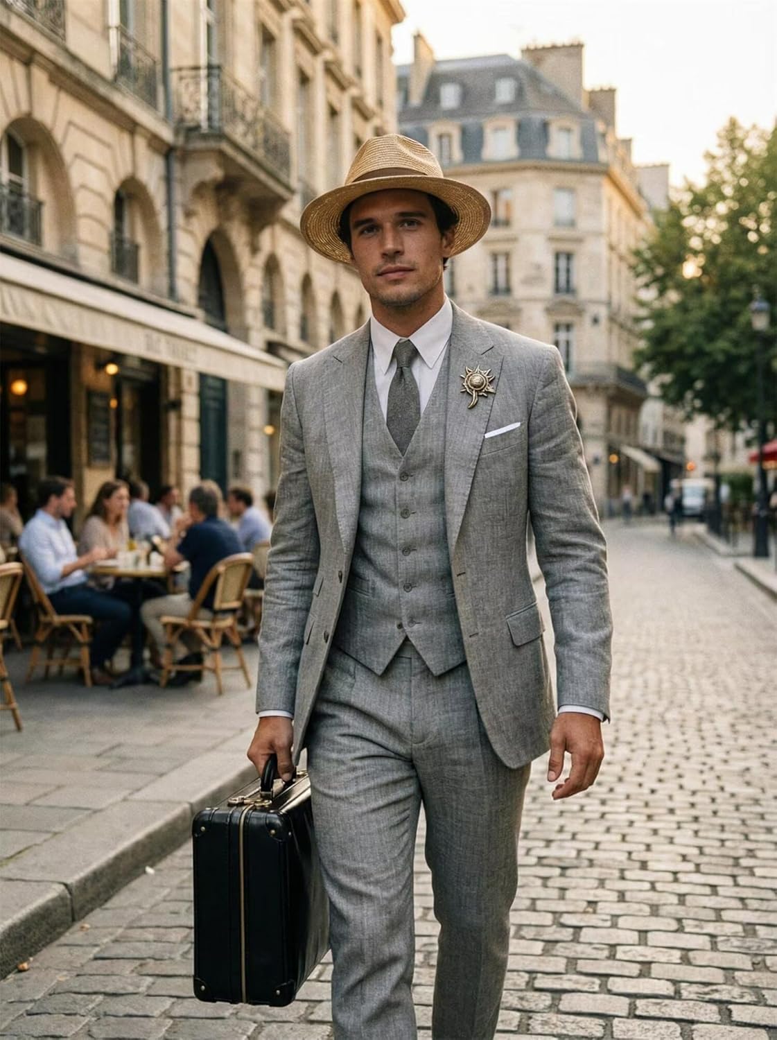 High-End Suits Retro Linen Suit for Men Casual Wedding Suit for Men Slim Fit 3 Pieces Jacket Blazer Vest Pant Groom Tuxedo - Image 2