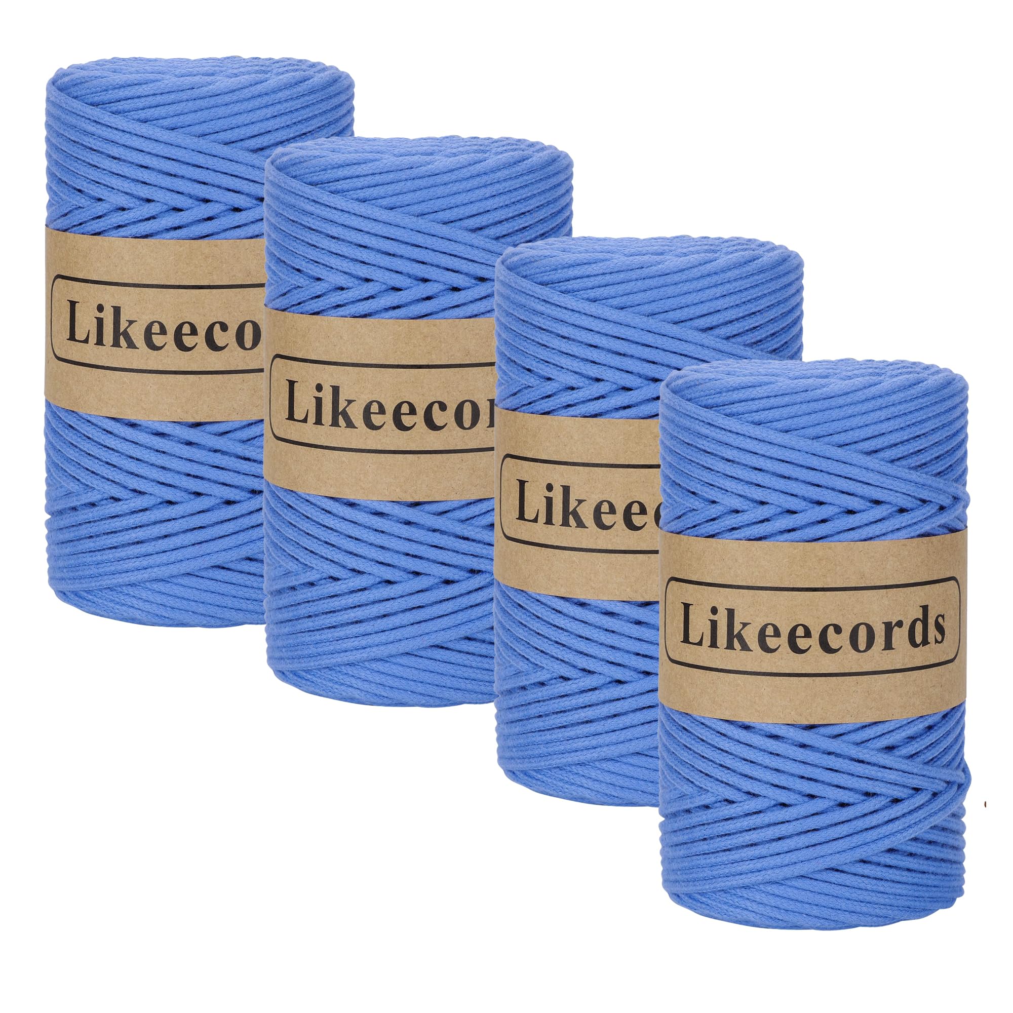 Cordon macramé 3mm bleu Likeecords en coton tressé pour suspension de plante