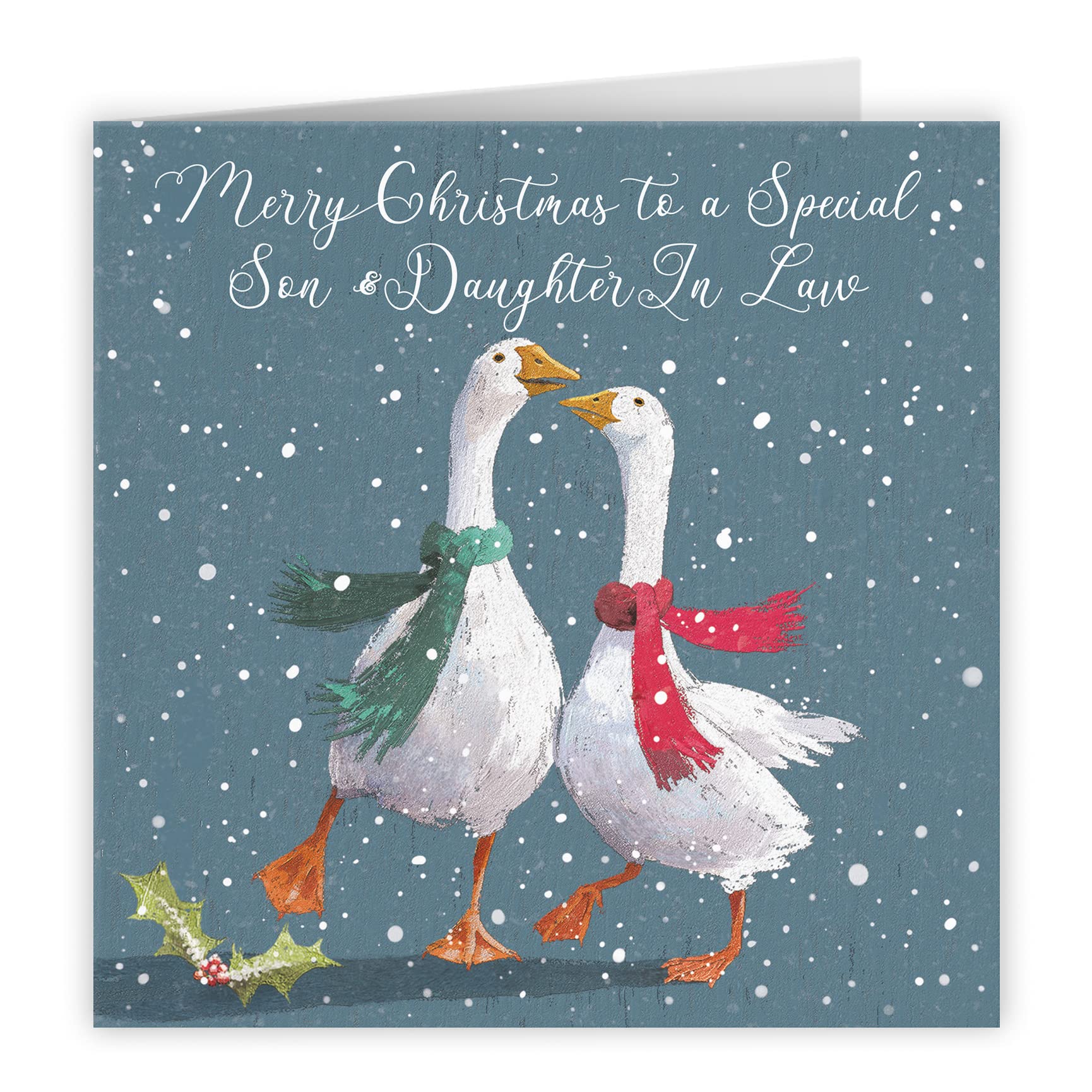 Hunts England Son And Daughter In Law Stunning Luxury Artistic Christmas Card - Merry Christmas To A Special Son & Daughter In Law - Festive Geese - Milo's Gallery Collection - Image 4