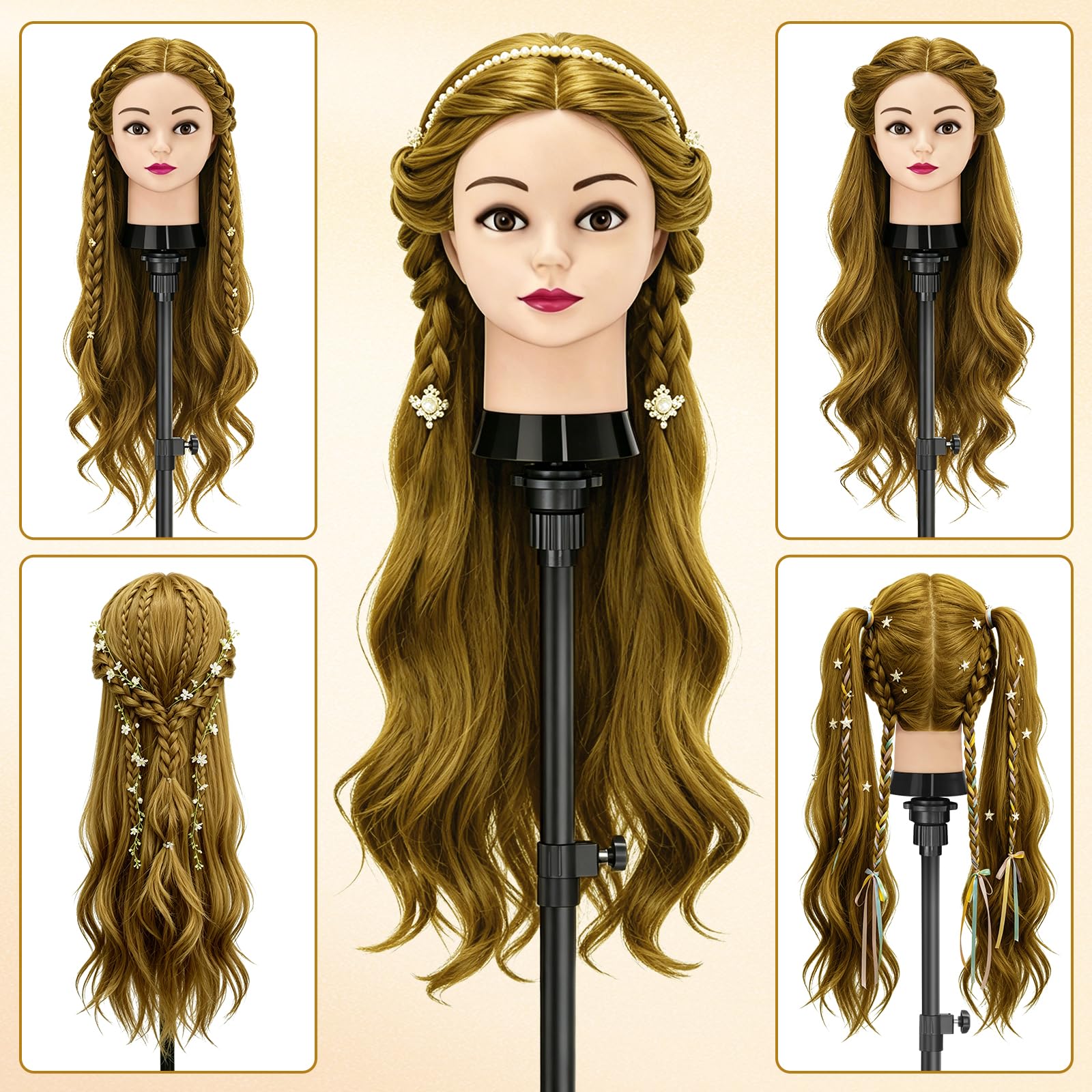 TwoWin 24 inch Cabeza Peluquería, 80% Cabello Humano, 60 cm Cabeza Maniquí