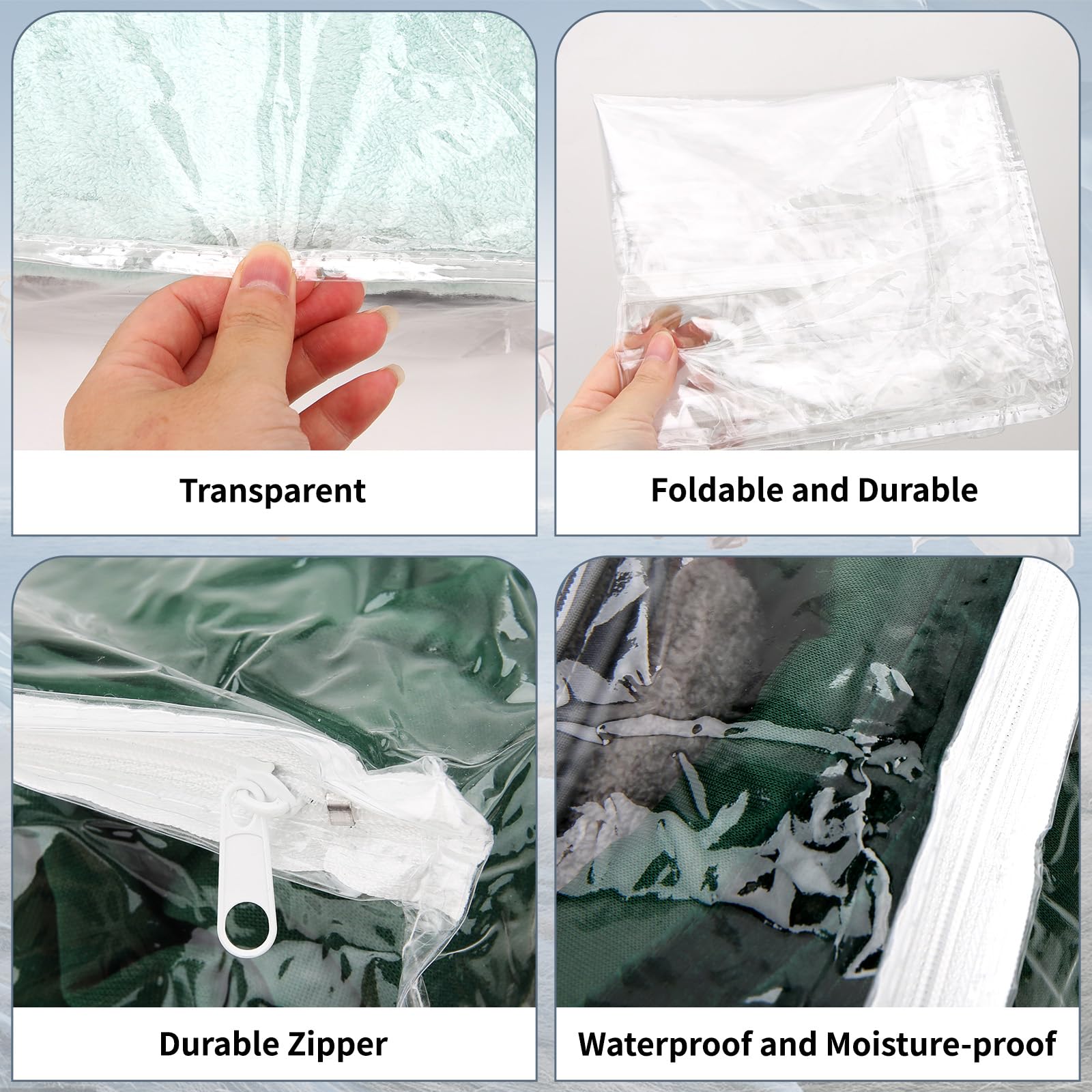 10 bolsas de almacenamiento transparentes con cremallera, bolsas de almacenamiento de plástico con cremallera para ropa, bolsas de almacenamiento organizadoras para mantas, clóset, ropa de cama,