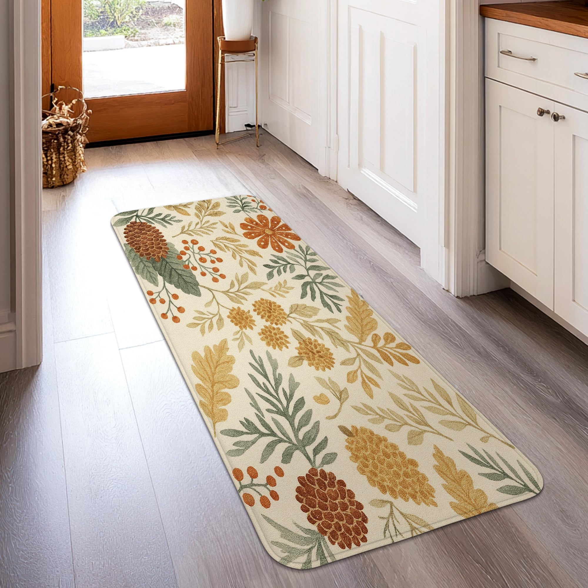Tapis de couloir court 0,6x1,5m orange à motif pommes de pin