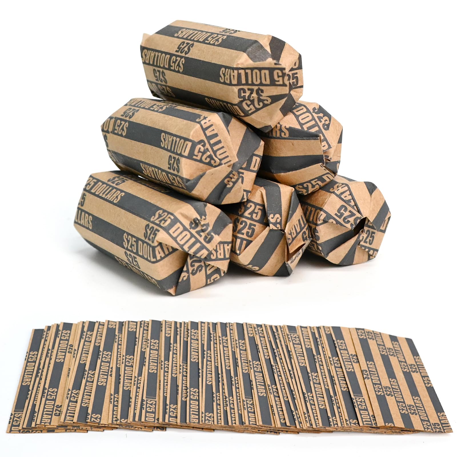 L LIKED 105 Pcs Striped Flat Coin Wrappers Dollars Rolls Only, Black (105 Pcs - Dollars)