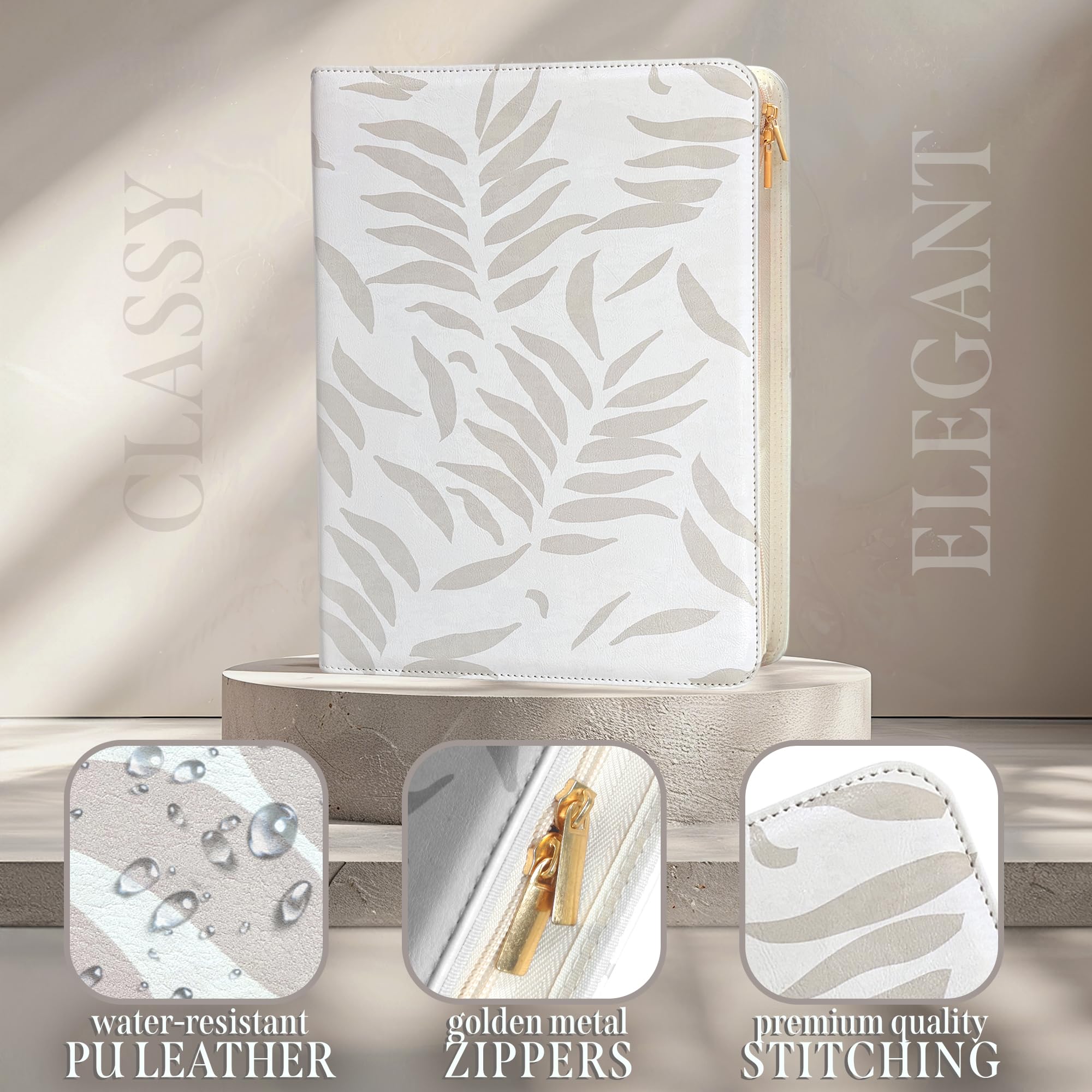 Padfolio for Women, Leather Zipper Binder, Beige Portfolio Organizer, Design Zipper Padfolio, Aesthetic Portfolio Binder, Laptop Portfolio Organizer Case, Folder Organizer, Portfolio for Ipad - Image 3