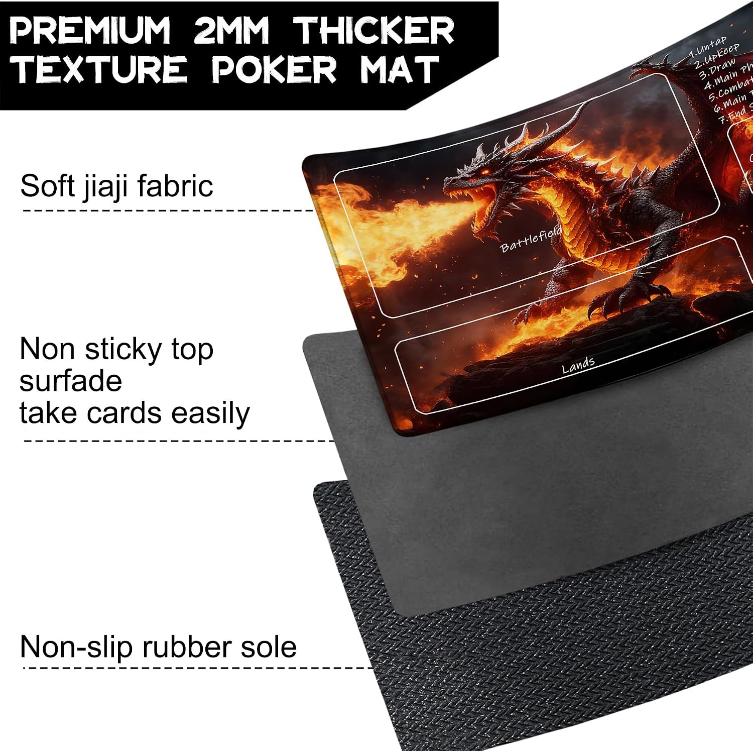 Playmat for MTG The Fire Dragon on the Rock Magic Play Mat 24x14 Inch Card Game Mat for Magic The Gathering TCG PTCG Playmat with Free Storage Bags Non-Slip Backing and Stitched Edge