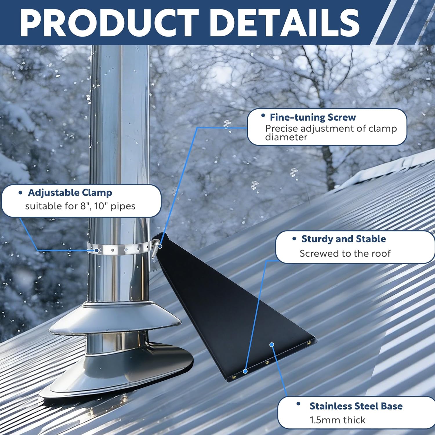 8-10" Adjustable Chimney Pipe Support Bracket, Fireplace Pipe Wall Bracket, Stainless Steel Stove Pipe Hanger for Roof or Eaves