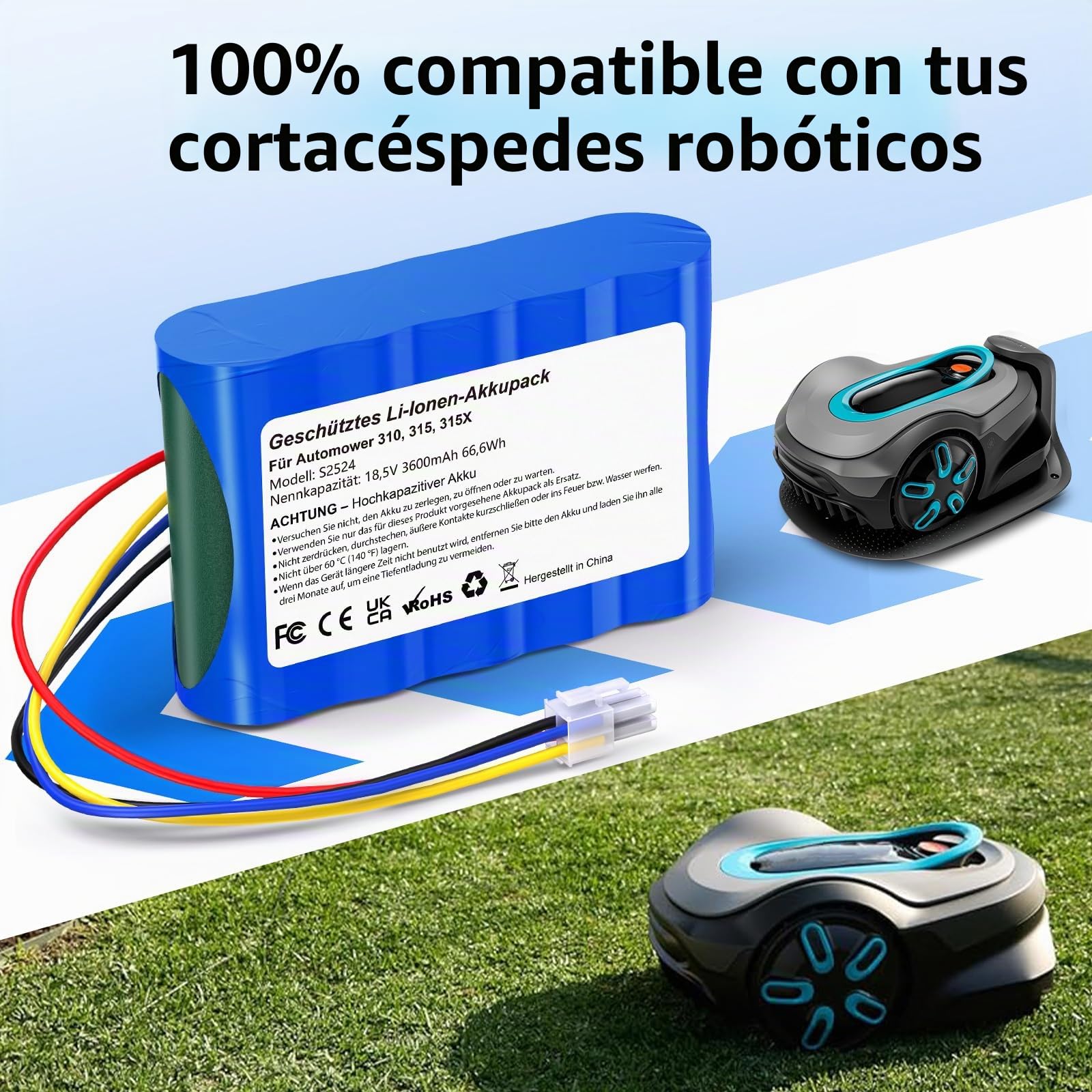 3.6Ah Batería Compatible con Cortacéspedes Husqvarna Automower 310,315,315X | 18.5 V Batería compatible con cortacésped Gardena Sileno R100Li, R130Li, R160Li