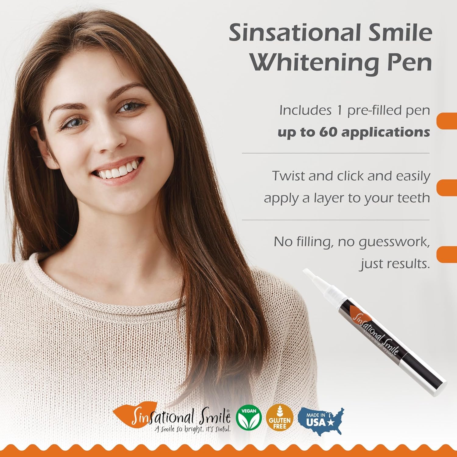 Sinsational Smile Teeth Whitening Pen, Up to 120 Treatments - Safe, Fast, Simple, Effective, Removes Stains, No Sensitivity, Enamel Safe, for Sensitive Teeth & Gums, 2-Pack