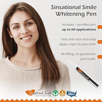 Sinsational Smile Teeth Whitening Pen, Up to 120 Treatments - Safe, Fast, Simple, Effective, Removes Stains, No Sensitivity, Enamel Safe, for Sensitive Teeth & Gums, 2-Pack