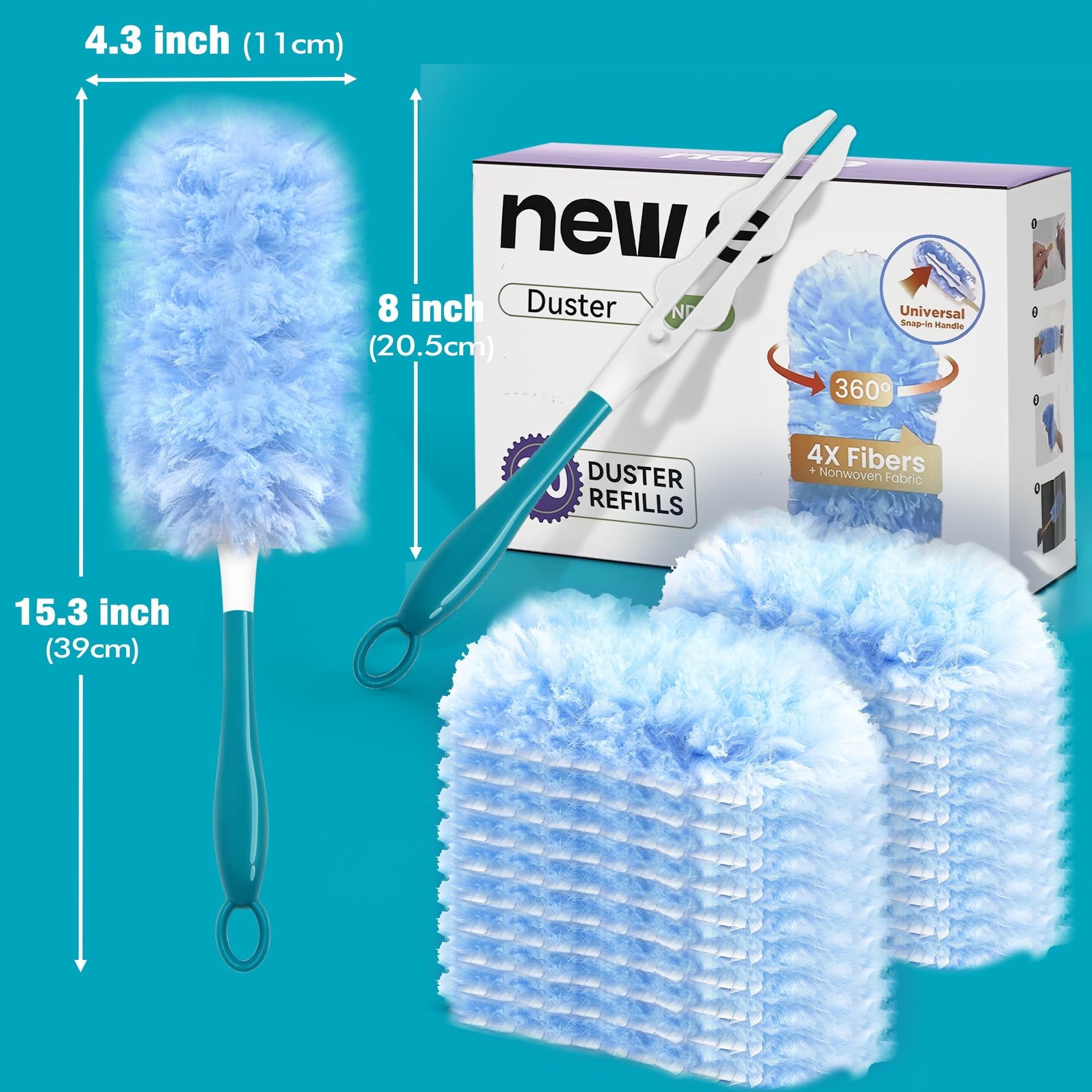 NEWE Kit Plumero Atrapapolvo para Swiffer, 20 Duster y 1 Mango Recambios 360 Grados
