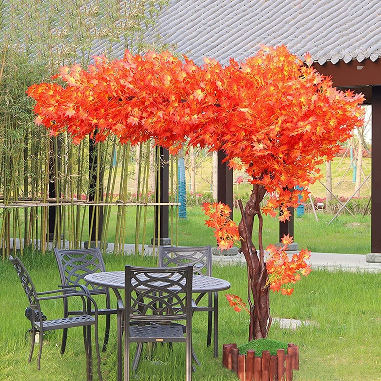 Cerezos en flor artificiales Arces rojos artificiales Planta artificial Seda primavera Flor de durazno Flores falsas Arreglos para la decoración de la casa de la boda Interior,Naranja,2X1.5M