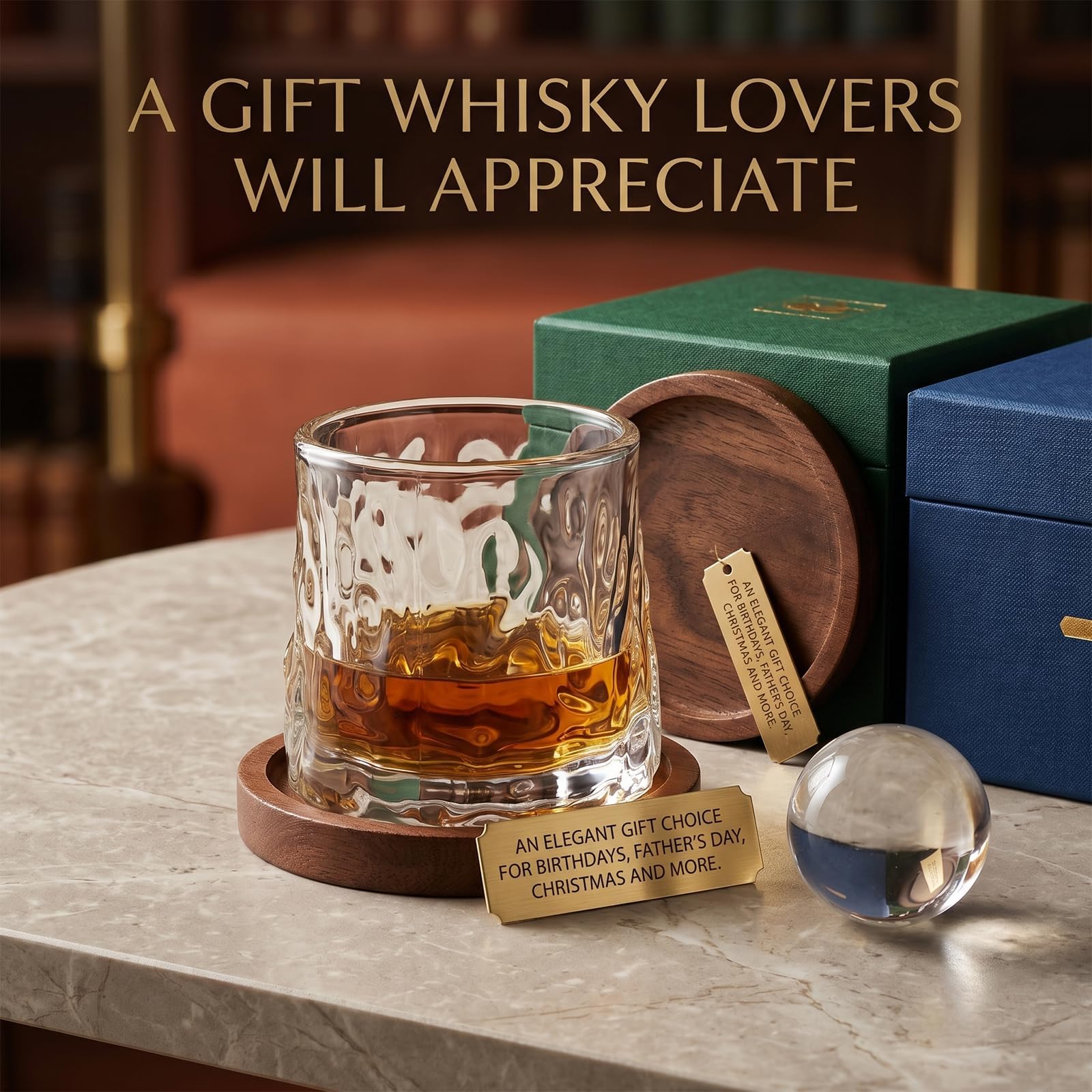 Obrotowe szklanki do whisky 180 ml, zestaw 2 szt. z podstawkami, szkło obrotowe o wysokiej przejrzystości, młotkowany wzór, do whisky, rumu, bourbona, koniaku, prezent dla mężczyzn