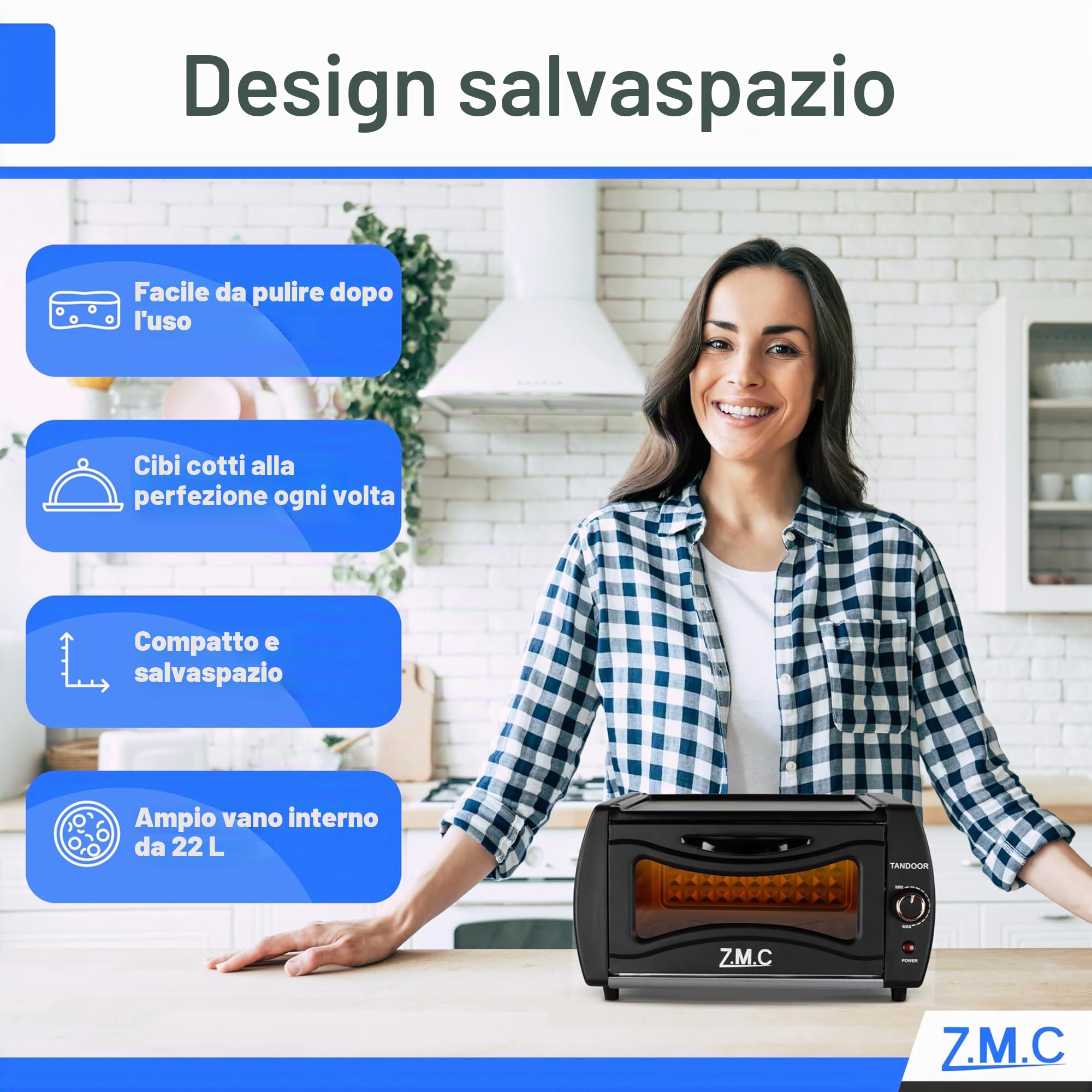 ZMC Mini Tandoor 2100W 22L - Forno per Lahmacun, Pizza, Naan e Pane Compatto, Potente, Riscaldamento Rapido, Ideale per Piatti Autentici.
