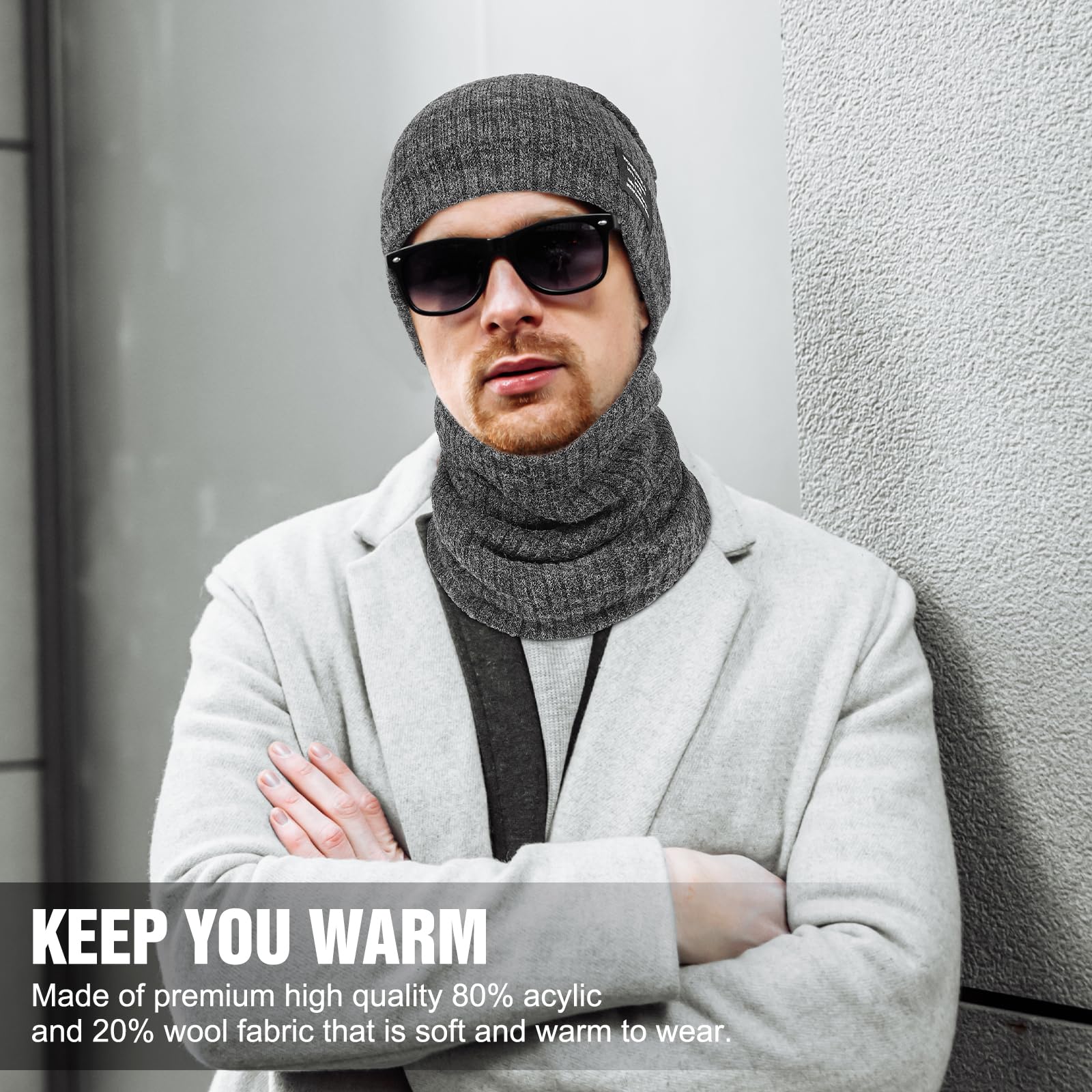 Czapka zimowa zestaw szalików, uniseks, gruba ciepła dzianinowa czapka typu beanie, okrągły dekolt, ocieplacz na szyję, zestaw z polarem, do sportów na świeżym powietrzu, narciarstwa, wędrówek,