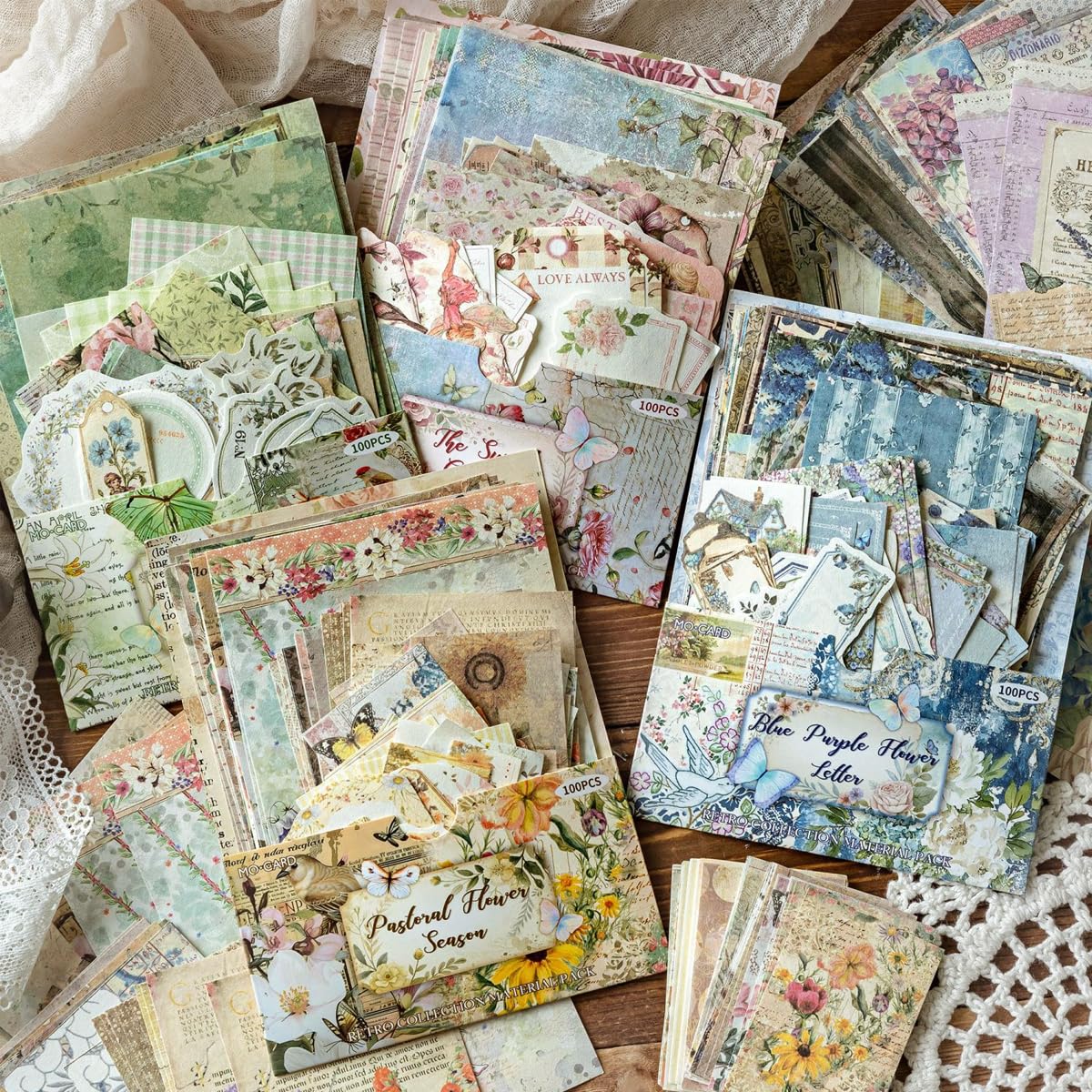 HASTHIP®200 Styles Vintage Aesthetic Scrapbook Kit - 400pcs Floral Vintage Floral Scrapbook Paper Kit Decorative Craft Paper Junk Journaling Stickers Set Assorted for Journaling Scrapbooking Card Make-image-26
