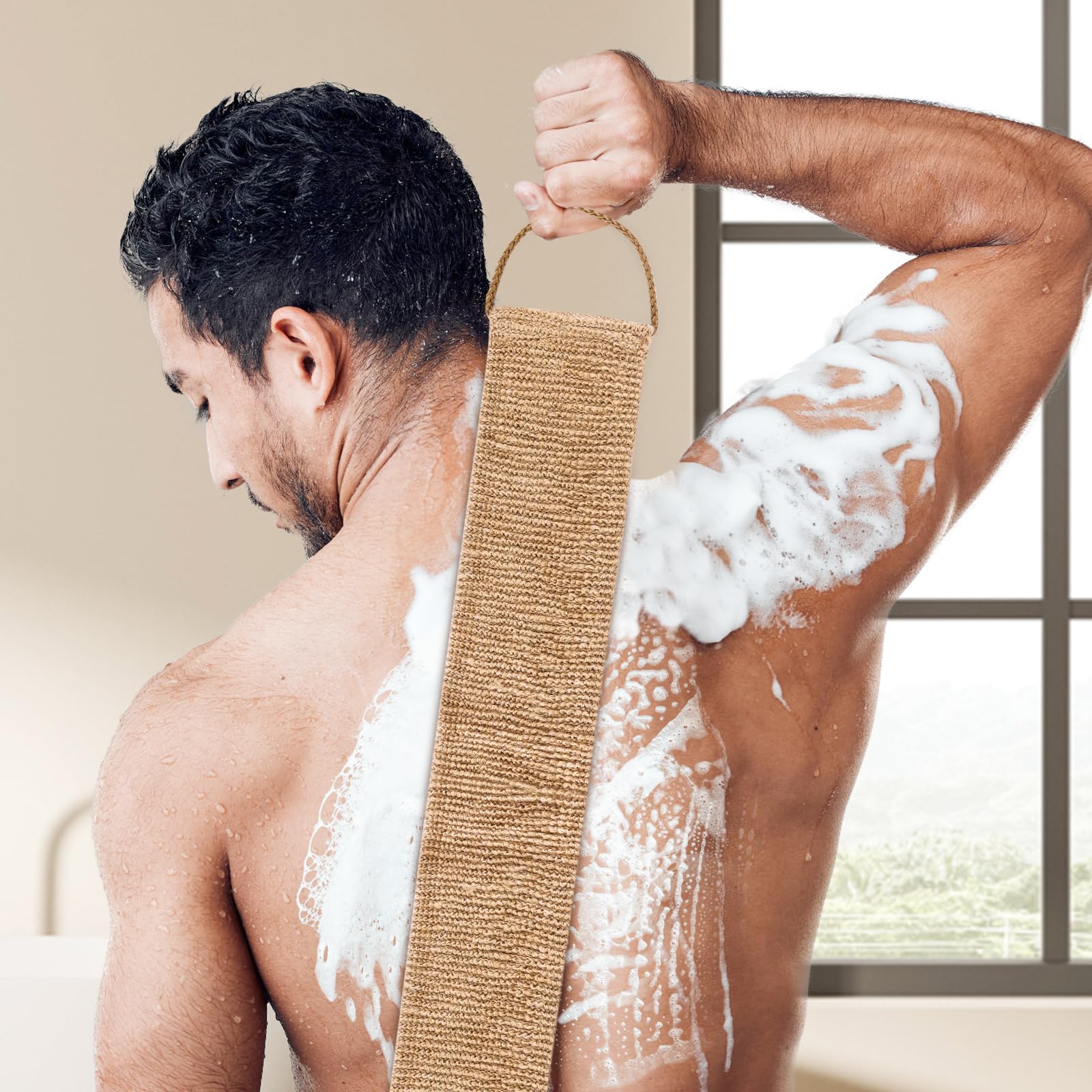 Spazzola Schiena Doccia Guanto Esfoliante Fibra di Bambù per Lavare la Massaggi da Bagno Maschili E Femminili 2 Pezzi (Marrone)