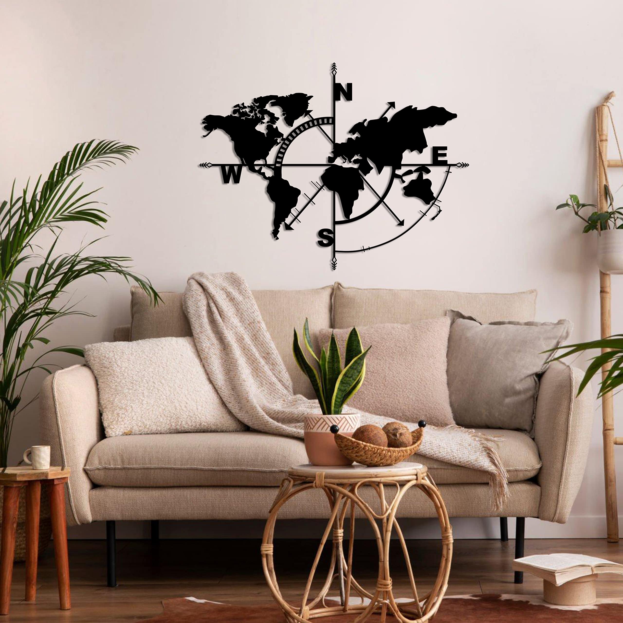 DEKADRON Metal World Map Art, Metal Wall Decor Home Office Decoration Bedroom Living Room Decoration (39