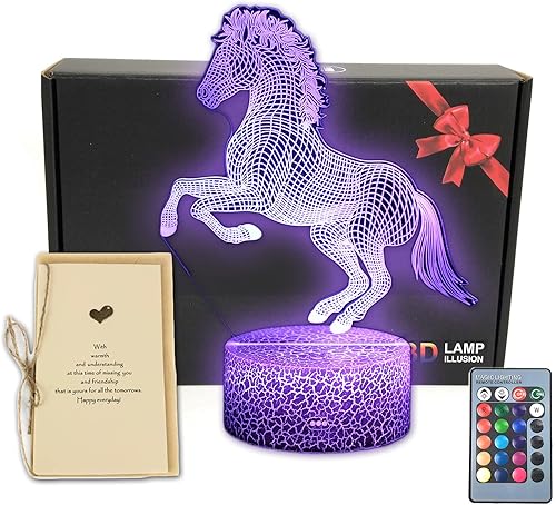 TriPro Caballo animales salvajes 3D ilusión lámpara de mesa decoración noche luz