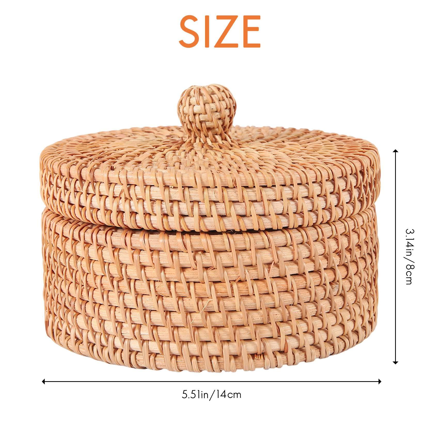 Rattan Aufbewahrungskorb mit Deckel, Geflochten Organizer Box, Natürliches Aufbewahrung Storage Basket für Schlüssel Brille, kleiner Obst Snack-Korb, Tee Behälter, Dekorativer Geschenkkorb