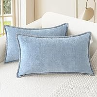 Vista 34 de CaliTime - Juego de 2 fundas de almohada decorativas de 16 x 16 pulgadas, con costuras en los bordes de hilo de algodón, chenilla suave teñida