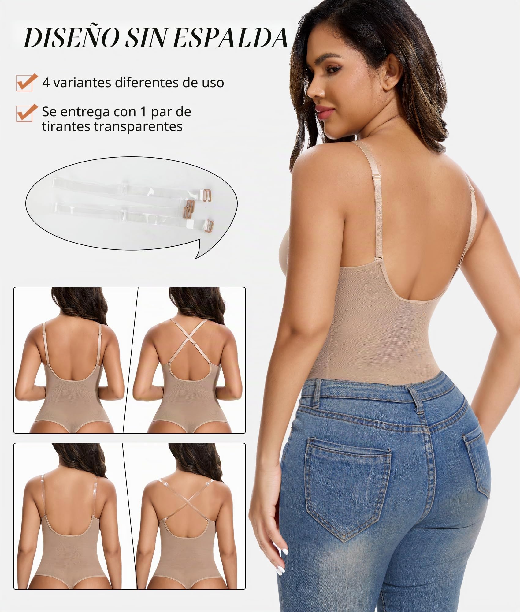SHAPERIN Mujer Fajas Reductoras con Sujetador Incorporado Bodies Moldeadores Escote en V Shapewear Bodysuit Tanga Built-in Bra Body Shaper