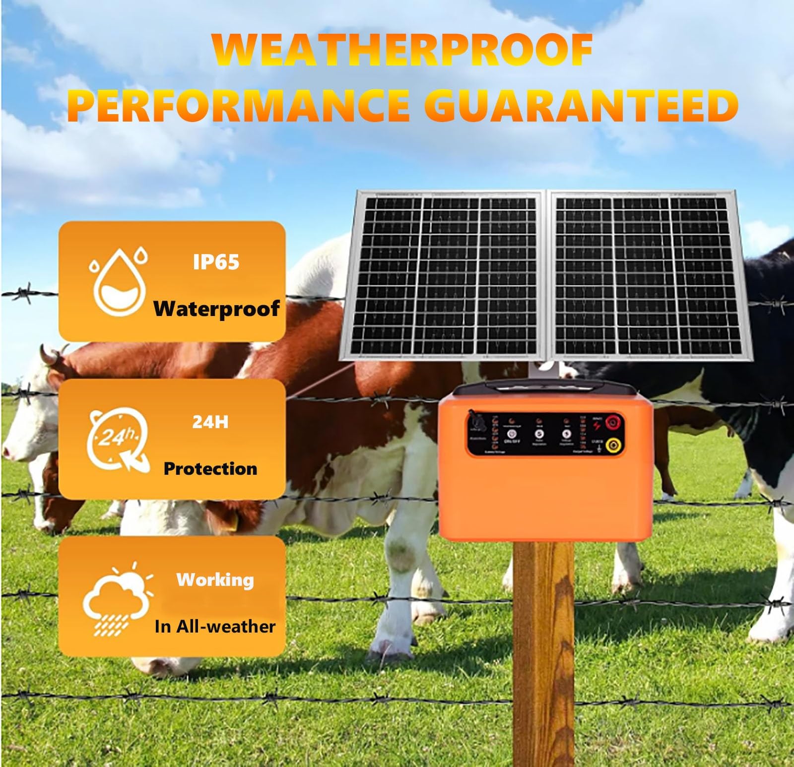 Elettrificatore solare da 48 km for recinto elettrico, potenza 0,3 J–1,5 J e tensione 6 KV–12 KV Caricabatterie efficiente regolabile for la protezione sostenibile degli animali fattoria