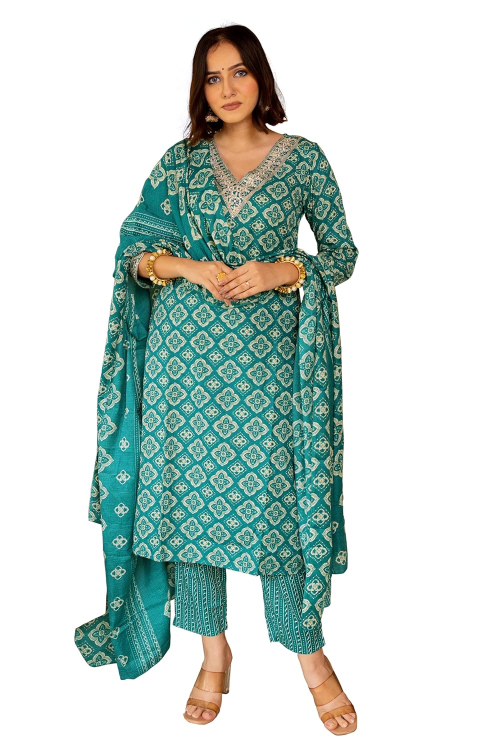 MIRCHI FASHION Women’s Straight Fit Poly Cotton Ajrak Printed Zardozi Embroidered Kurta Set with Dupatta and Trouser MIRCHI FASHION Women’s Straight Fit Poly Cotton Ajrak Printed Zardozi Embroidered Kurta Set with Dupatta and Trouser