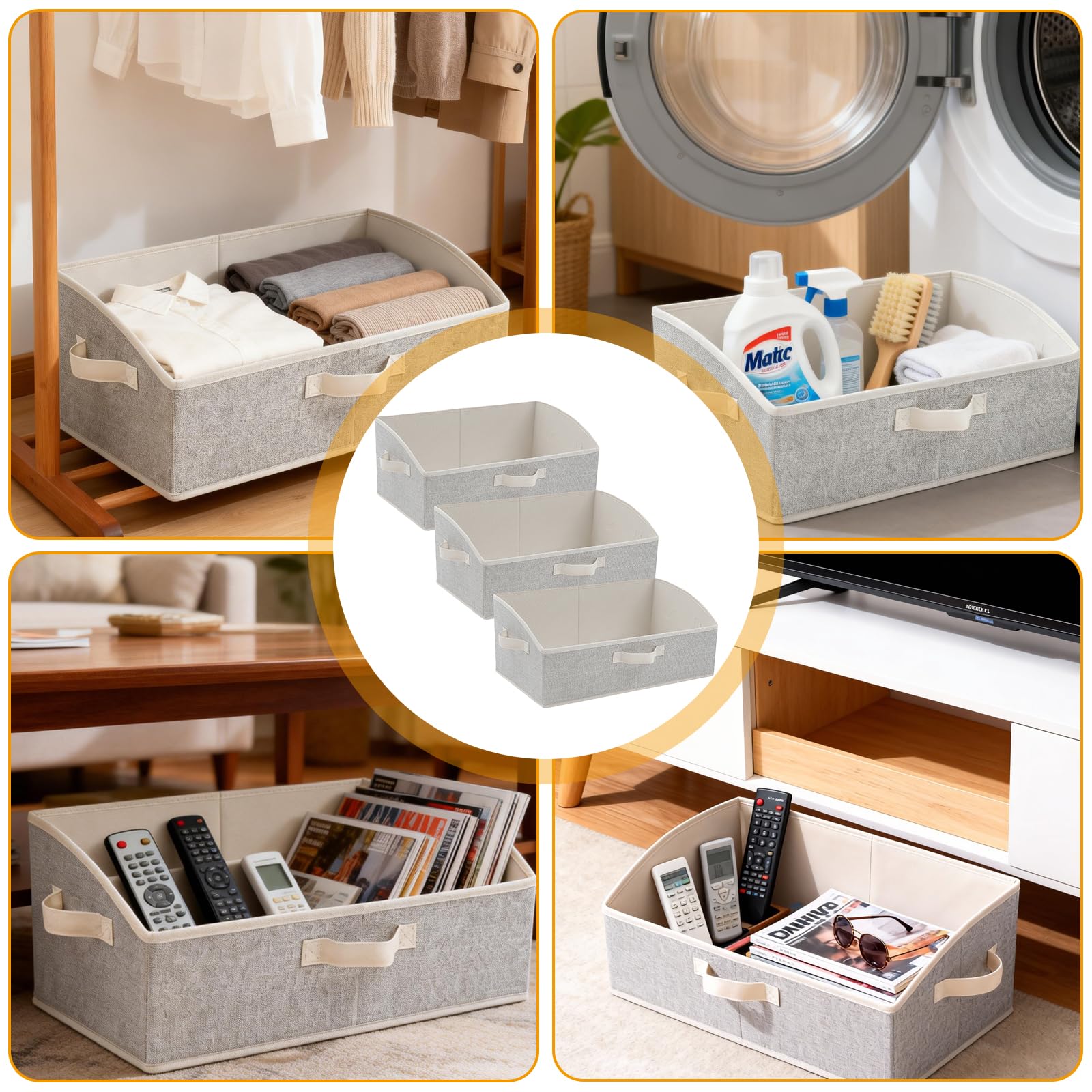 PORFOYO Scatola portaoggetti in tessuto, set da 3 scatole pieghevoli con manici, scatola per la conservazione, organizer per vestiti, giocattoli, strumenti, armadio, dimensioni 50 x 28,5 x 20 cm