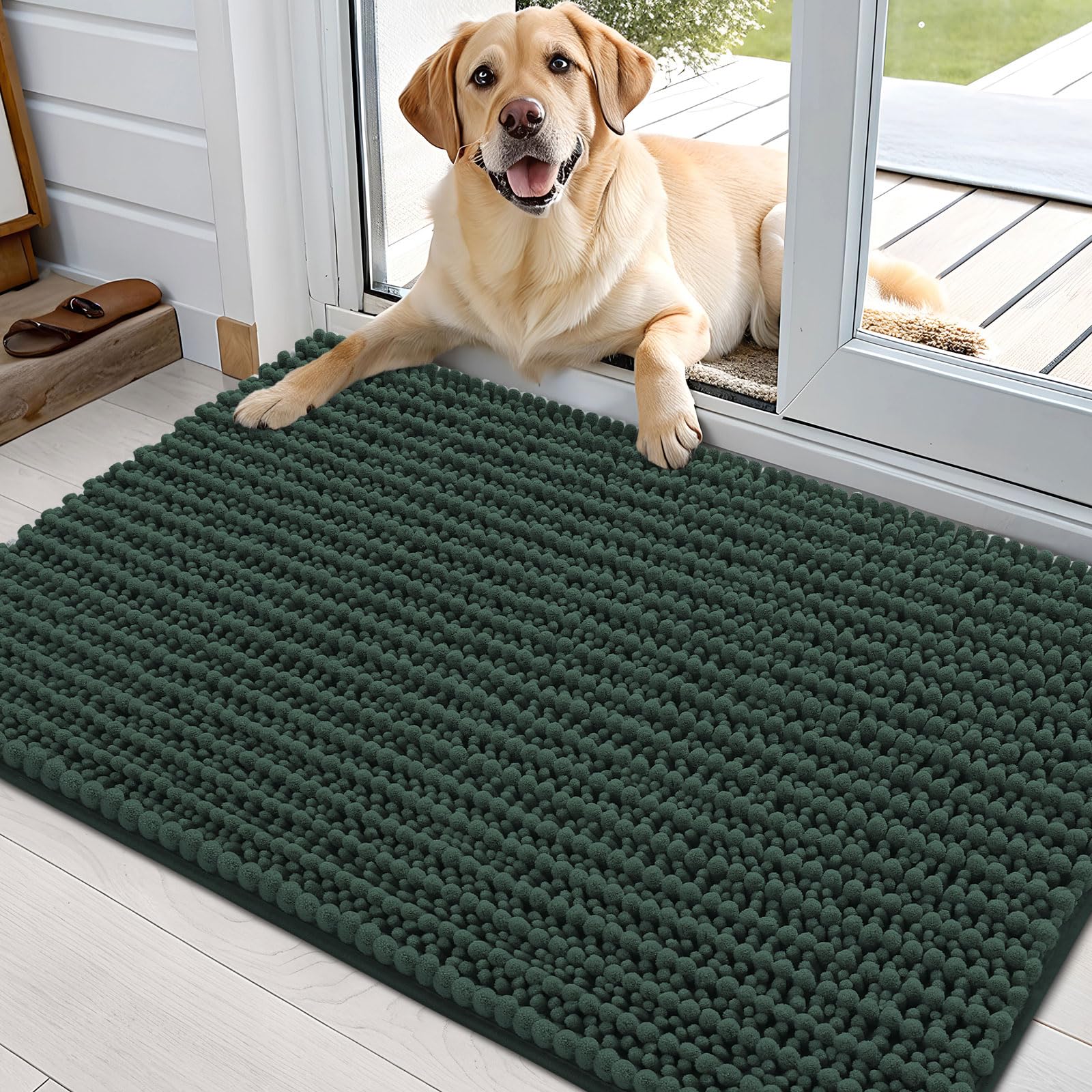 OLANLY Dog Door Mat for Muddy Paws 36x24, Ultra-Absorbent Chenille Mud Mat