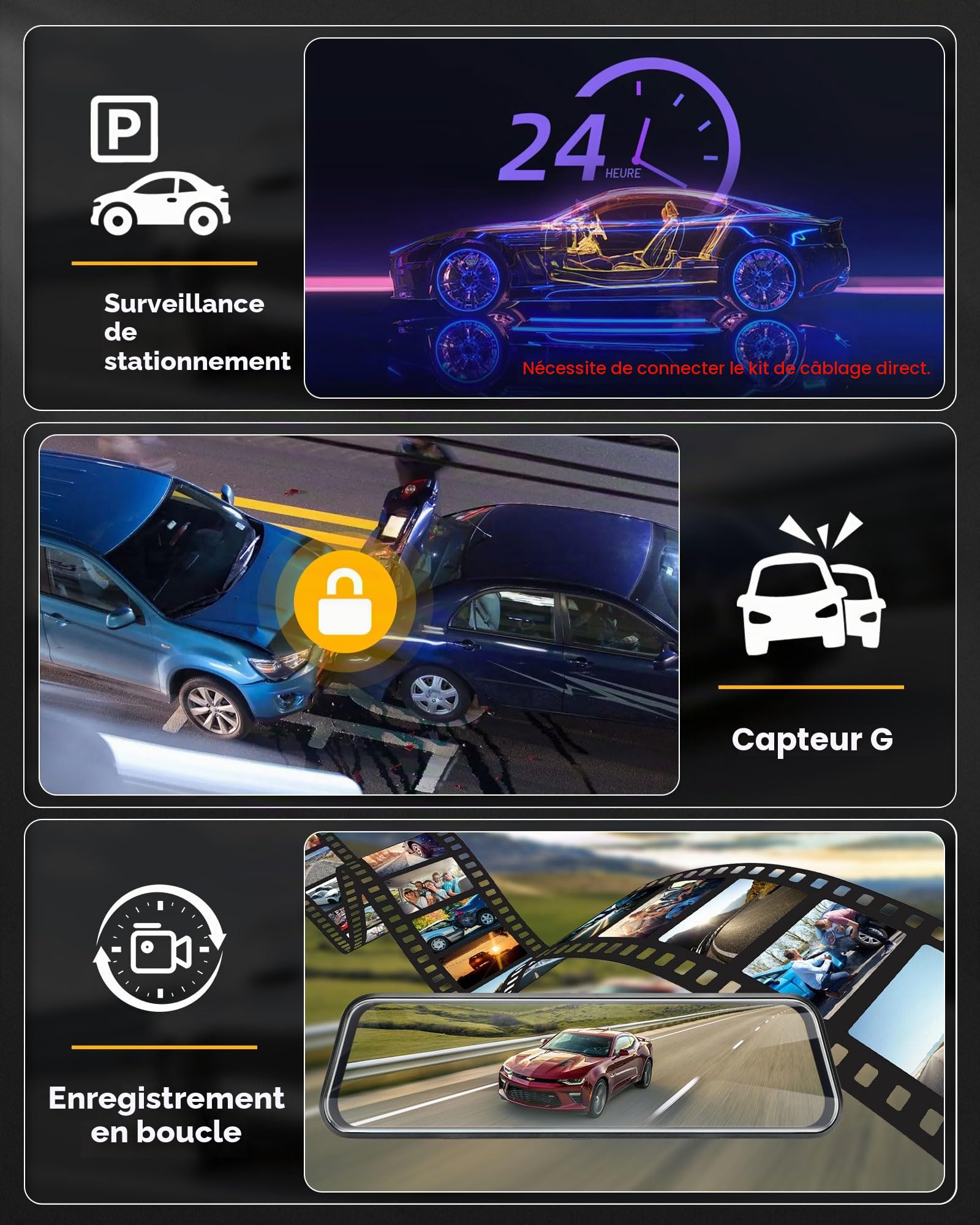 Vtopek 10" Dashcam Voiture Rétroviseur avec Caméra de Recul 1080P pour SUV