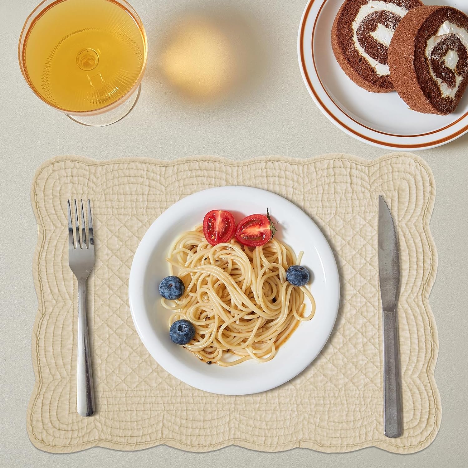 6 SOFT HOMBYS Quilted Placemats Set of 6 Washable-13x18 inches Rectangular Placemats for Kitchen Table-100% Cotton Fabric Rectangular Table Mats, (Light Brown)