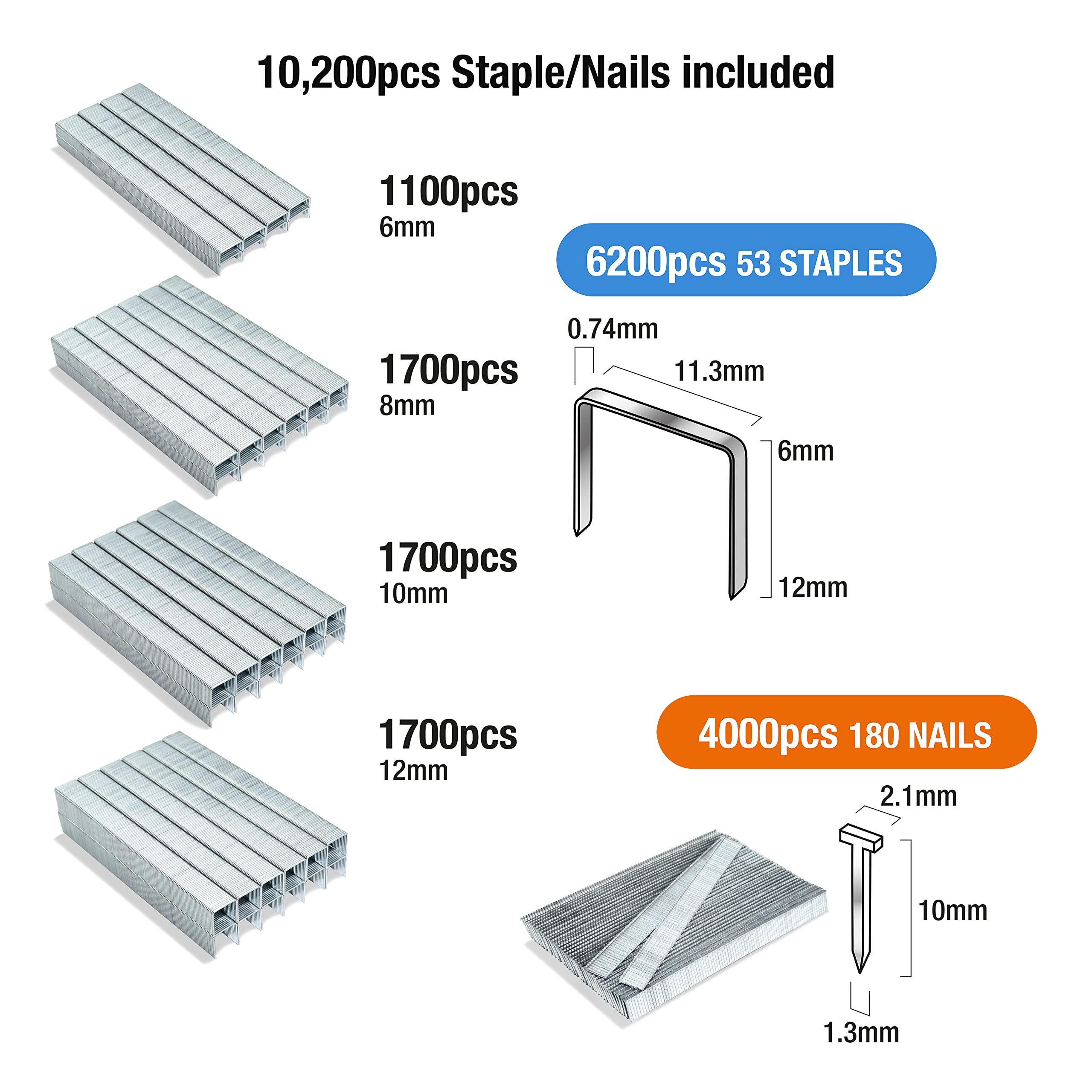 Tacwise 1628 Zszywki typu 53 w różnych rozmiarach i typie 180 (18 g)/10 mm, ocynkowane, opakowanie 6200 zszywek i 4000 gwoździ