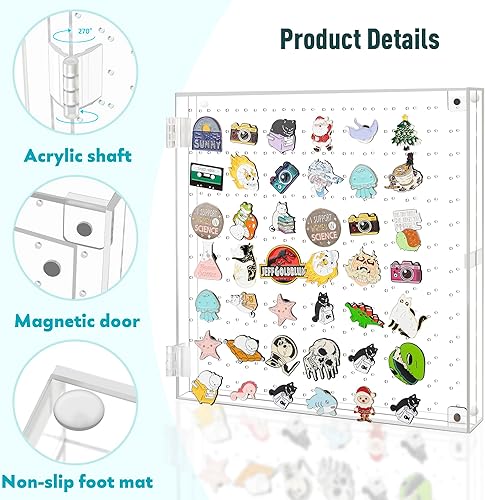 Miniatura 5 de PACMAXI Caja de exhibición de pasadores de acrílico transparente, vitrina de pasadores de cajón para pines de esmalte, pines de solapa y
