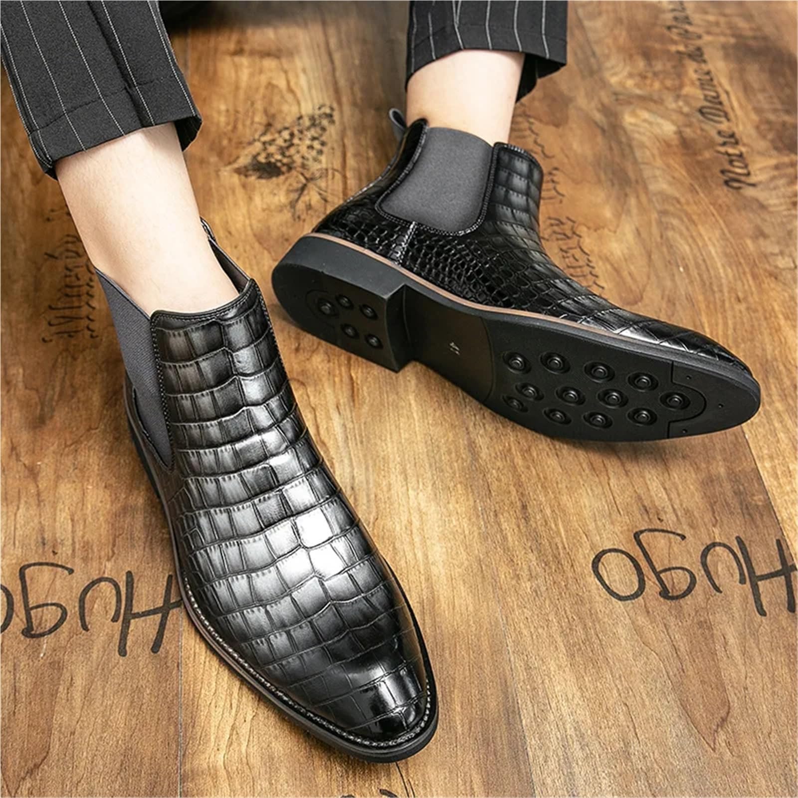 Chelsea Boot Uomo Stivali Chelsea da uomo in pelle, casual, a punta, slip-on, alla caviglia, stile retrò, for feste e matrimoni