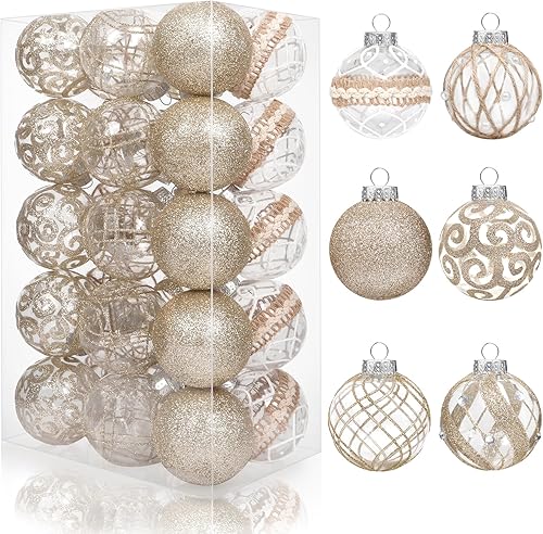 Miniatura 2 de 30 adornos de bola de Navidad de 2.36 pulgadas, grandes, irrompibles, de plástico transparente, estilo rústico, champán, adornos de Navidad para