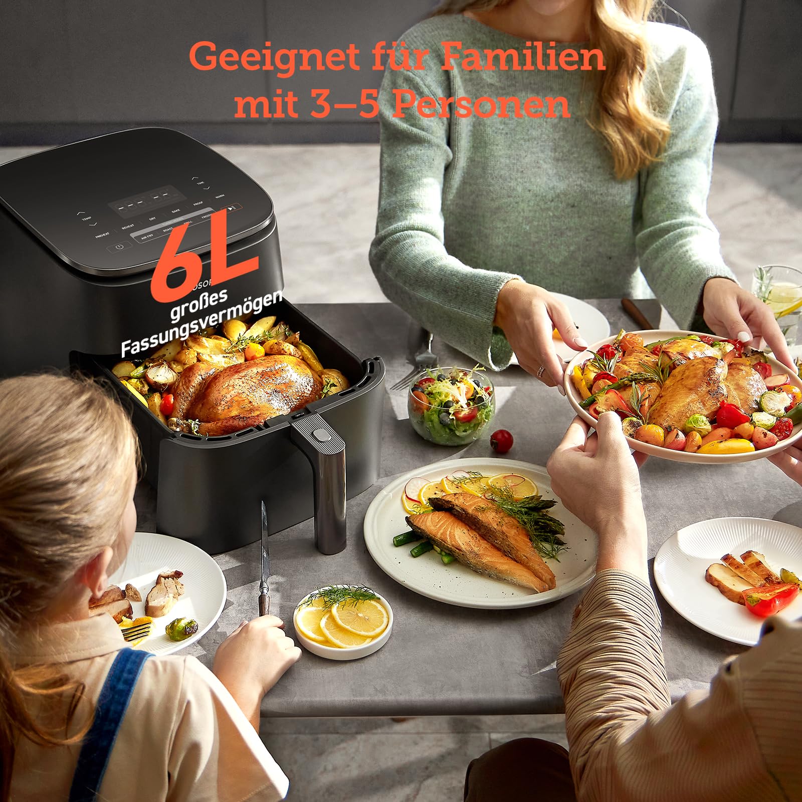 COSORI Air Fryer Turbo Blaze 6L Originalkorb, Keramikbeschichtung ohne PFAS, Ersatz-Zubehör für die Heißluftfritteuse ‎CAF-DC601-KEU, antihaftbeschichtet, spülmaschinenfest, grau