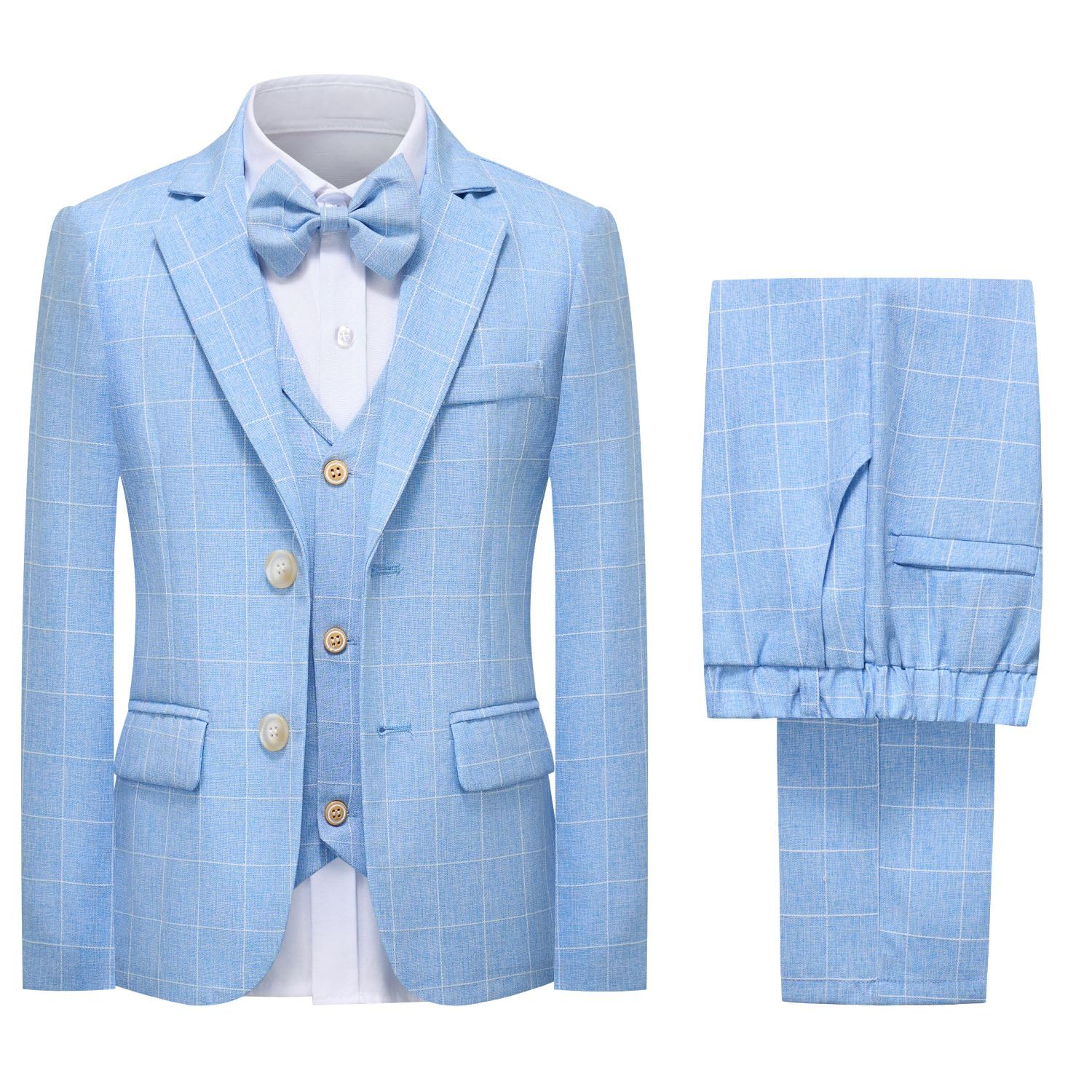 Jungenanzug-Set, kariert, Blazer, Weste, Hose, einreihige Jacke, formell für Hochzeit, Party, Abschlussball
