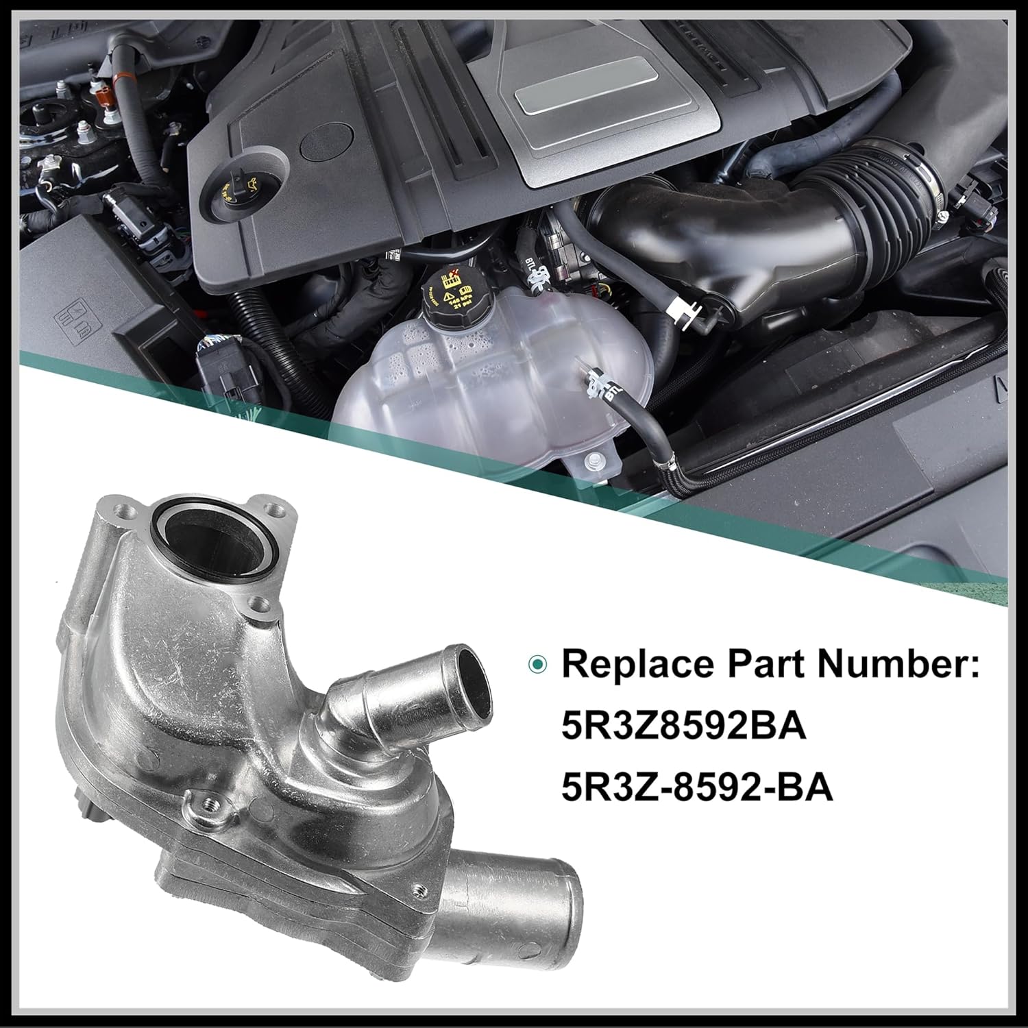 Thermostat Assembly with Housing Sensor Replacement for Ford for Mustang 4.0L 2005-2010, 5R3Z8592BA Aluminum Alloy Silver Tone 1Pc