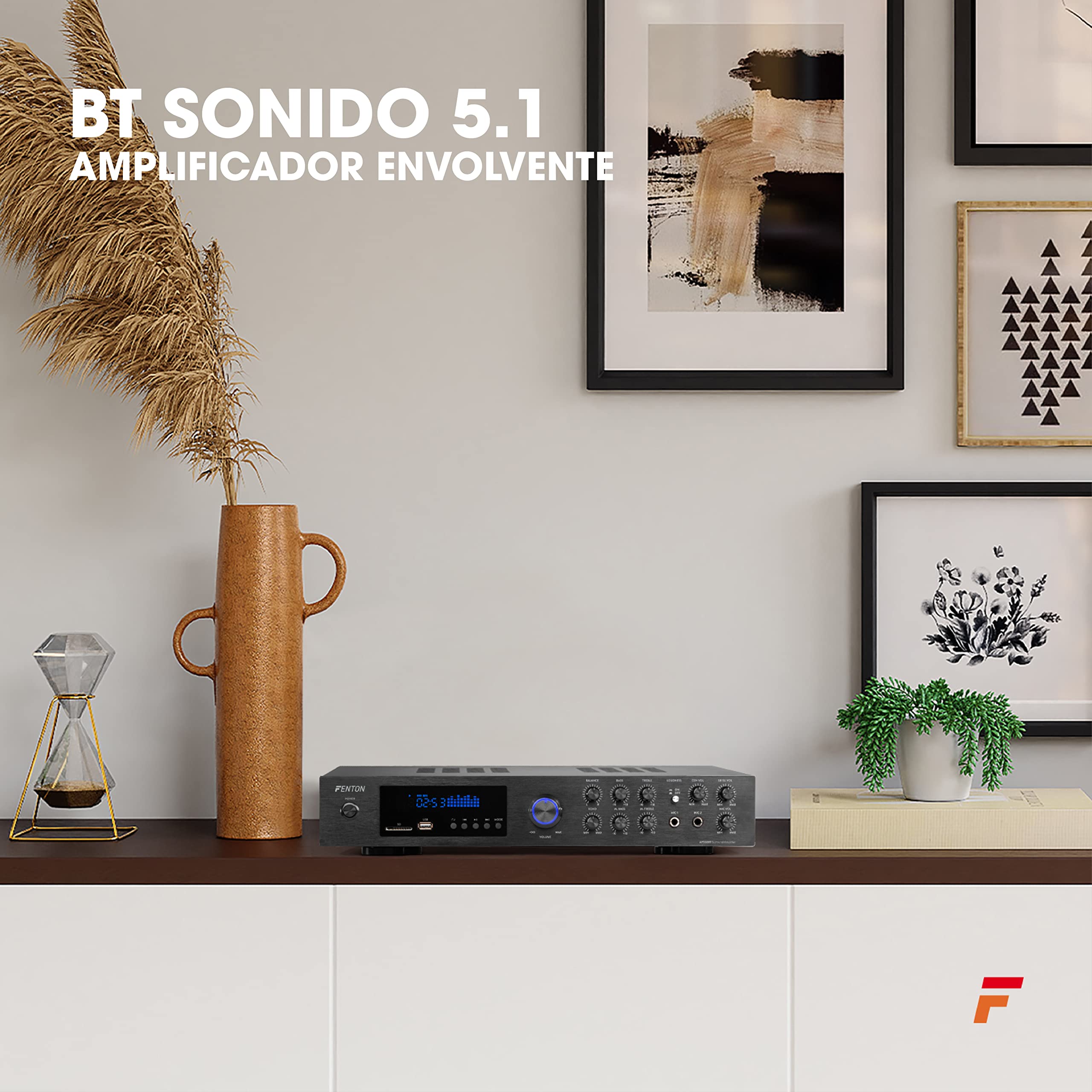Fenton AV550BT Amplificador 5.1 Bluetooth USB FM 320W | Amplificador Surround 5.1 con Bluetooth, radio FM y reproductor MP3, para cine en casa y música