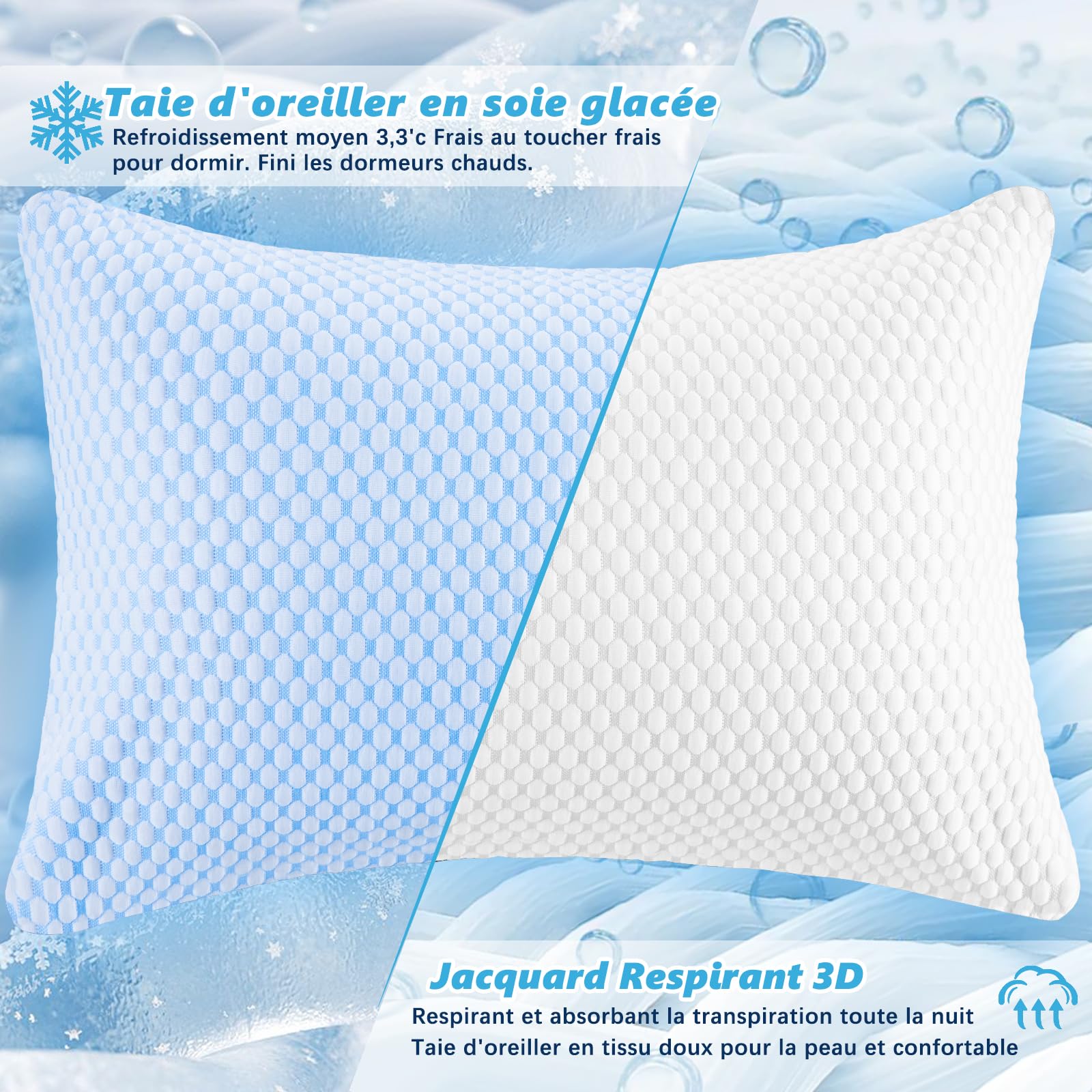 Oreiller Memoire Forme 40x80 cm Ergonomique Cervical Réglable Meilleur Pillow Plat Coussin à Amovible Taie Oreiller et Fermeture éclair