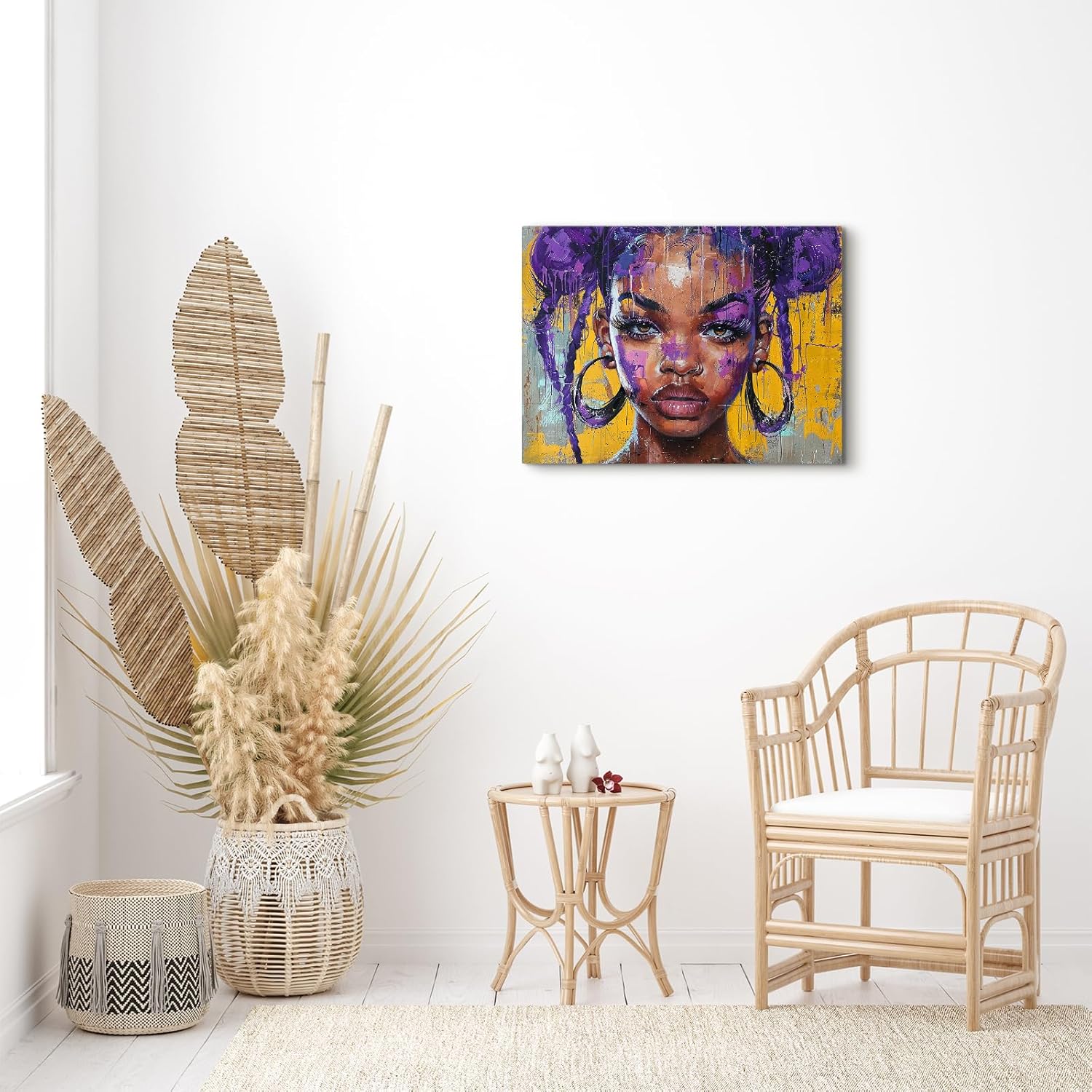 African American Teen Black Girl Wall Art Purple Hair Girl Prints Painting Picture Canvas Framed Inspirational Wall Art Decor For Living Room Kitchen Office Bathroom Bedroom Home Wall Art Wall Decor