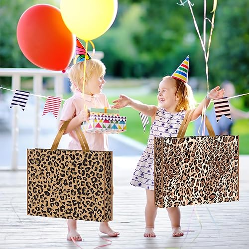 Miniatura 5 de PerKoop 4 bolsas de regalo de leopardo extragrandes de 20 x 16 pulgadas, bolsas de regalo reutilizables no tejidas para recuerdos de fiesta de la