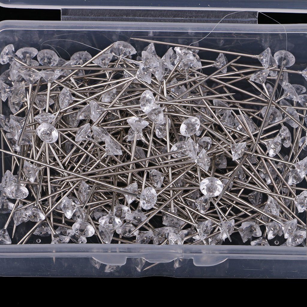 Juego de 10 alfileres de ramo floral con cabeza de diamantes de imitación de cristal, 200 unidades, 38 x 6 mm