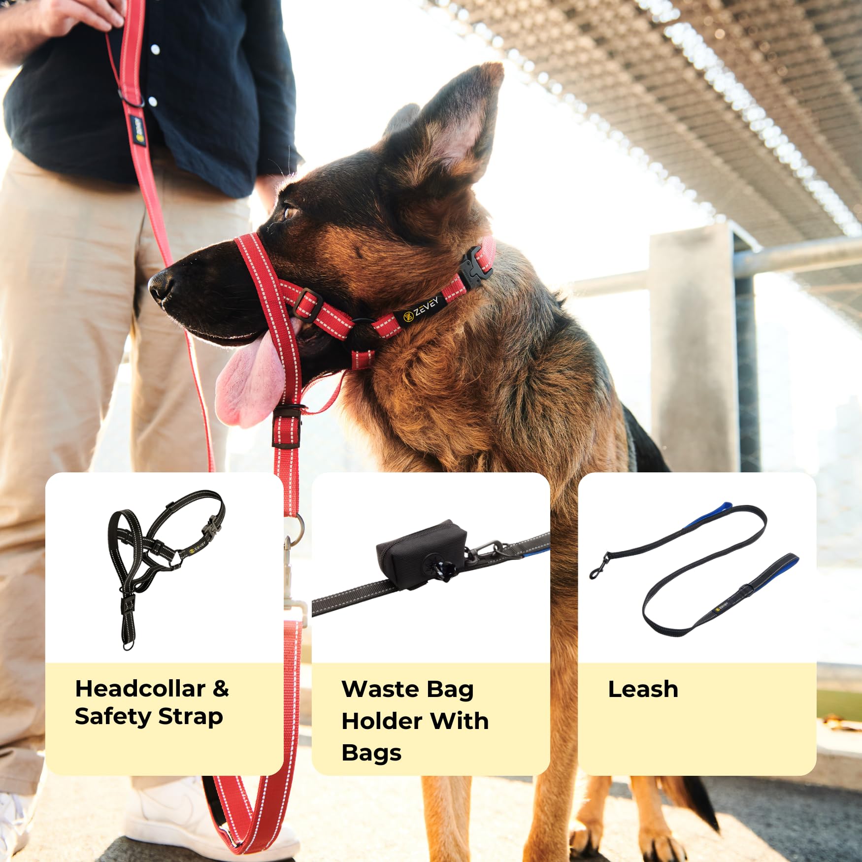 Cavezza per cani con guinzaglio e cinghia di sicurezza che blocca la trazione pesante sul guinzaglio, imbottita, riflettente, per cani di taglia piccola, media e grande, imbracatura regolabile