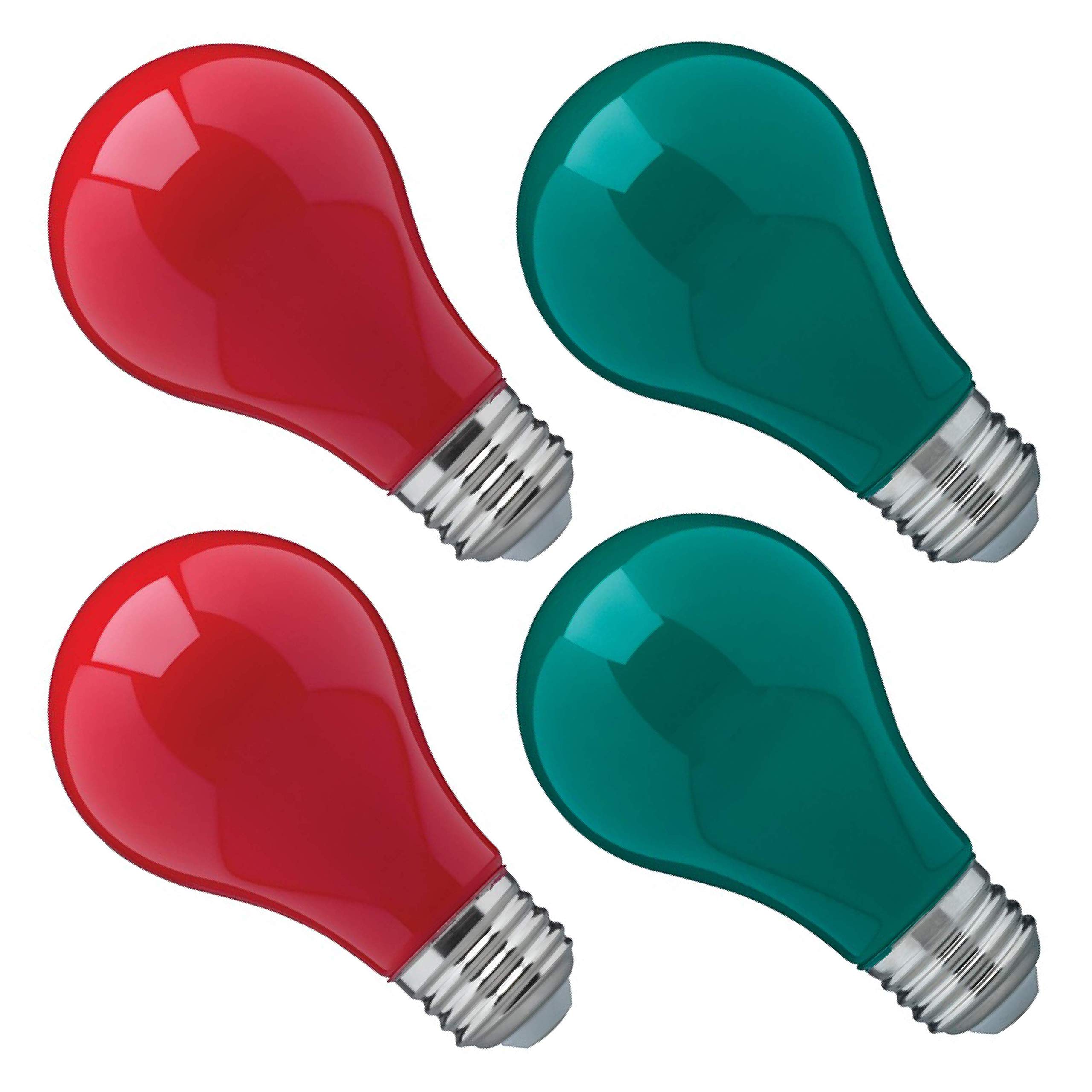 KOR Pack of 4 A19 LED Christmas Holiday Decoration Pack of Green and Red Light Bulbs 8-Watt 60-Watt