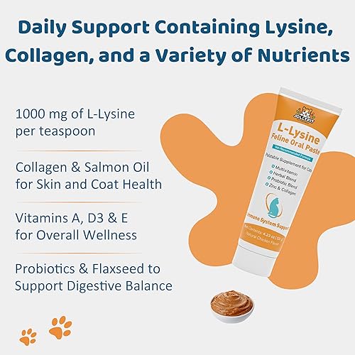 Miniatura 3 de L-Lisina para Gatos Pasta Oral  Apoyo Inmune y Respiratorio para Felinos  con Colágeno, Zinc, Multivitaminas y Probióticos  Sabor Natural de Pollo,