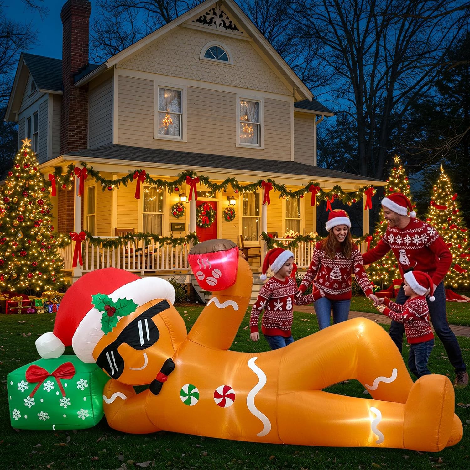 AerWo 10FT Christmas Inflatable Outdoor Decoration, Lying Gingerbread Inflatable with LED Lights, Christmas Blow Up Yard Decorations for Holiday Yard Garden Roof Terrace Decor - Image 8