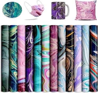 Marble Sublimation Transfer Sheets, 12 Sheets 12 x 12 inch Watercolor Patterns - Pre-printed Sublimation Paper for Mug Heat Press, Coaster Blanks, DIY T-Shirts